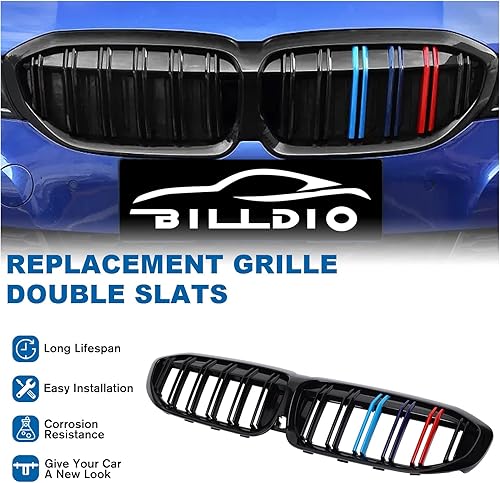 Miniatura 149 de Rejilla frontal negra brillante compatible con BMW Serie 3 G20 2019 2020 2021 2022 316i 318i 320i 328i 330i 330i 335i 340i Doble lamas negro