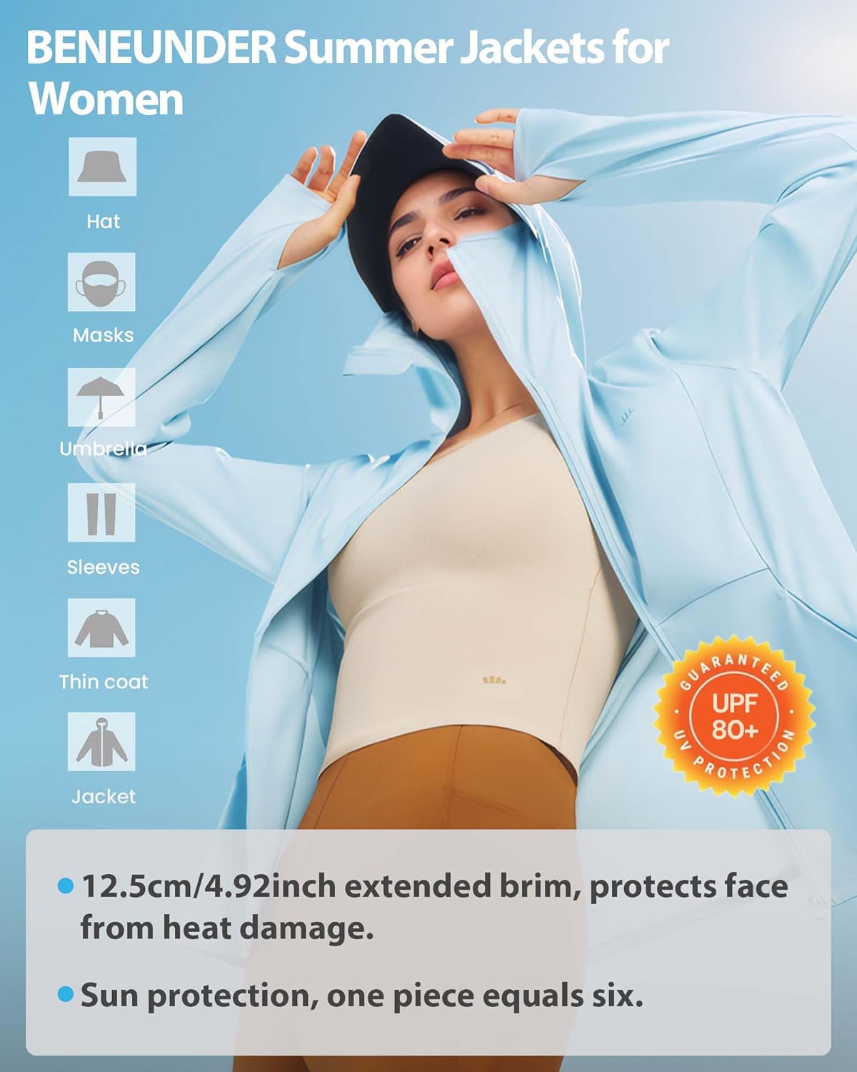 BENEUNDER Cooling Women's UPF 50+ Sun Protection Lightweight Hoodie Jacket Long Sleeve Active Sun Shirts for Outdoor Workout - Image 2