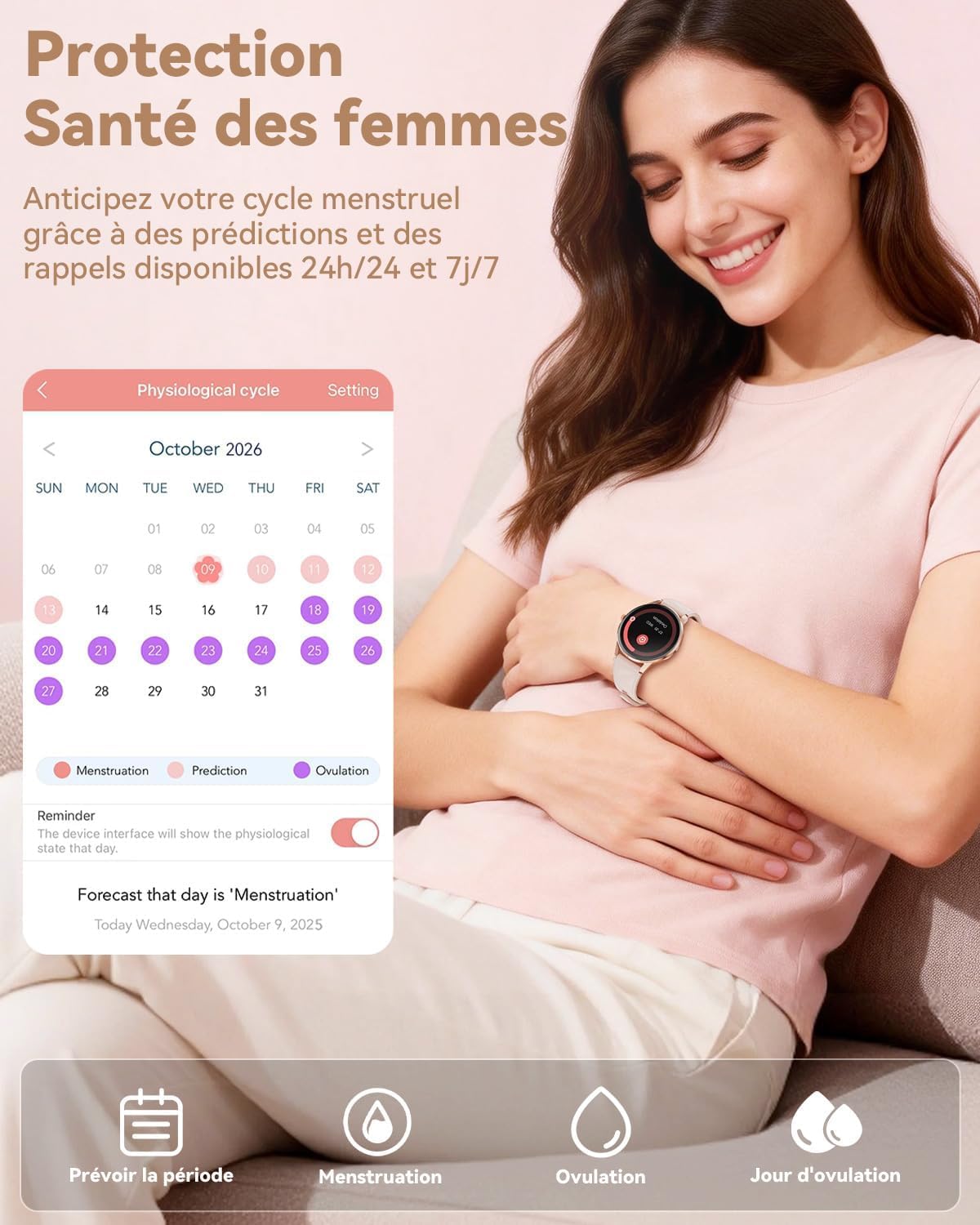 Montre Connectée Femme avec Appels Bluetooth, Smartwatch Femme 1,32"