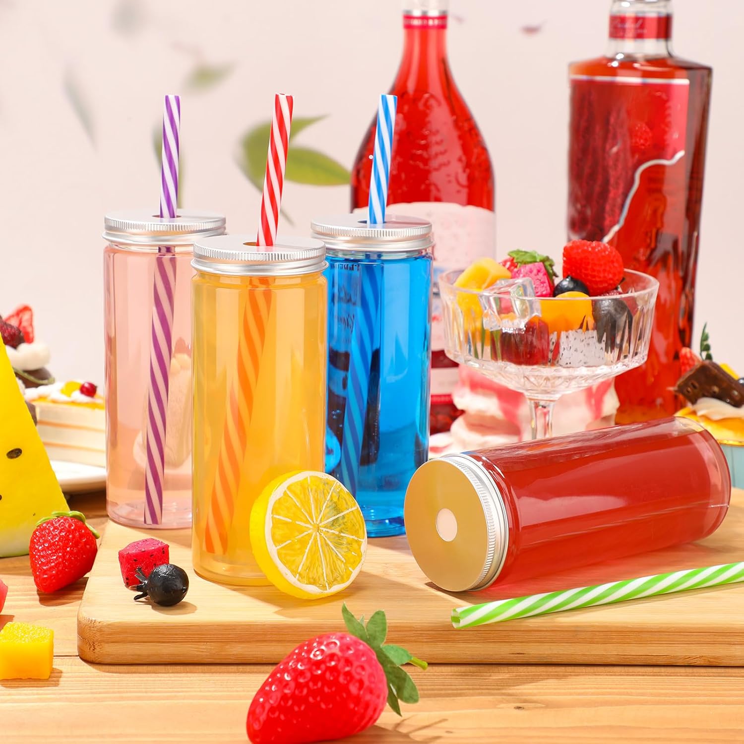 Irenare 20 Pcs 8 oz Mini Plastic Juice Bottles with Airtight Lids and Straws Clear Mason Jars Drinking Bottle Bulk for Smoothies Juices Shakes Beverage Cups Containers, Bottles and Straws - Image 5