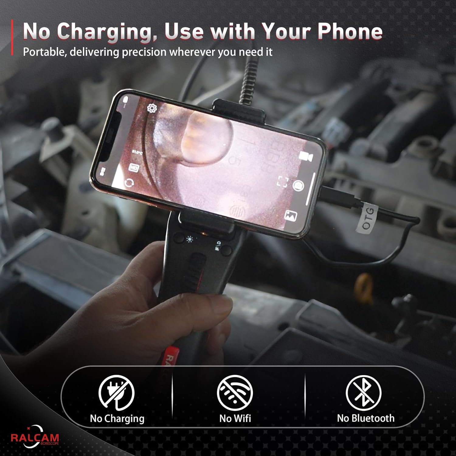 Ralcam Two-Way 210° Articulating Borescope, 6.2mm Slim Probe USB-C Flexible Endoscope Inspection Camera Compatible with iPhone & Android for Engine, Pipe & HVAC Inspection - Image 6