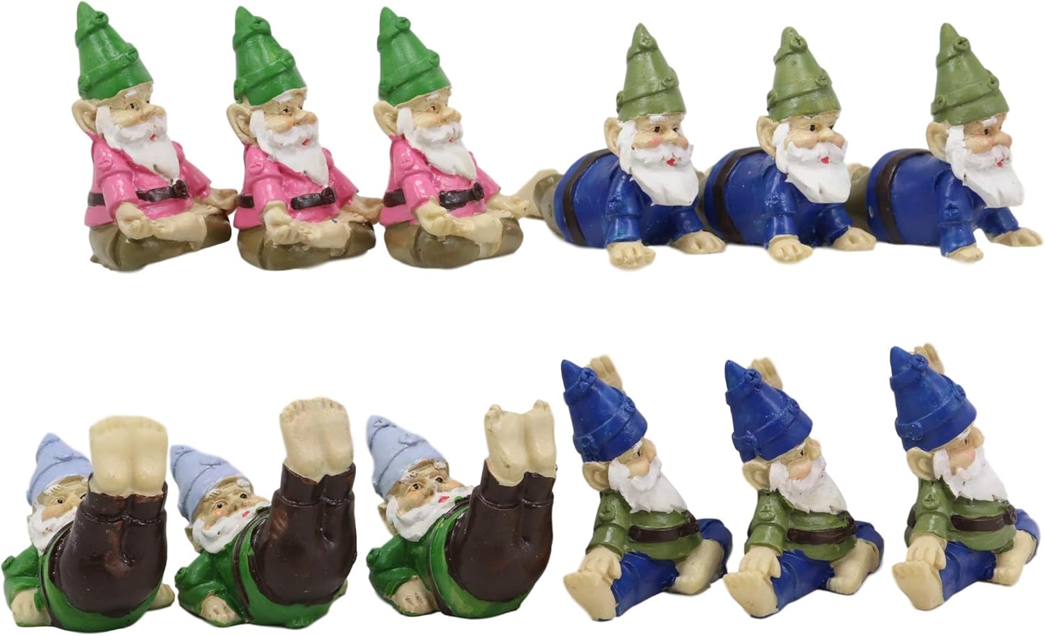 Ebros Whimsical Fairy Garden Multi Poses Yoga Gnome Small Miniature Figurines Set of 12 DIY Mr Gnomes Fantasy Collection Statue Home Decor for Terrariums Mini Planters or Gardens Shelf Sitters