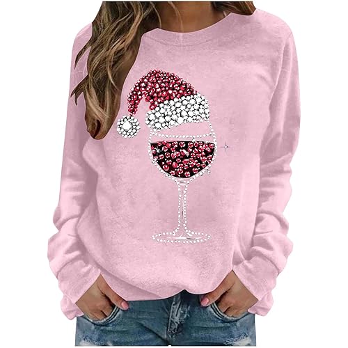 Christmas Sweatshirts for Women Cute Graphic Holiday Shirt Crewneck Long Sleeve Pullover Funny Party Tops Blouses