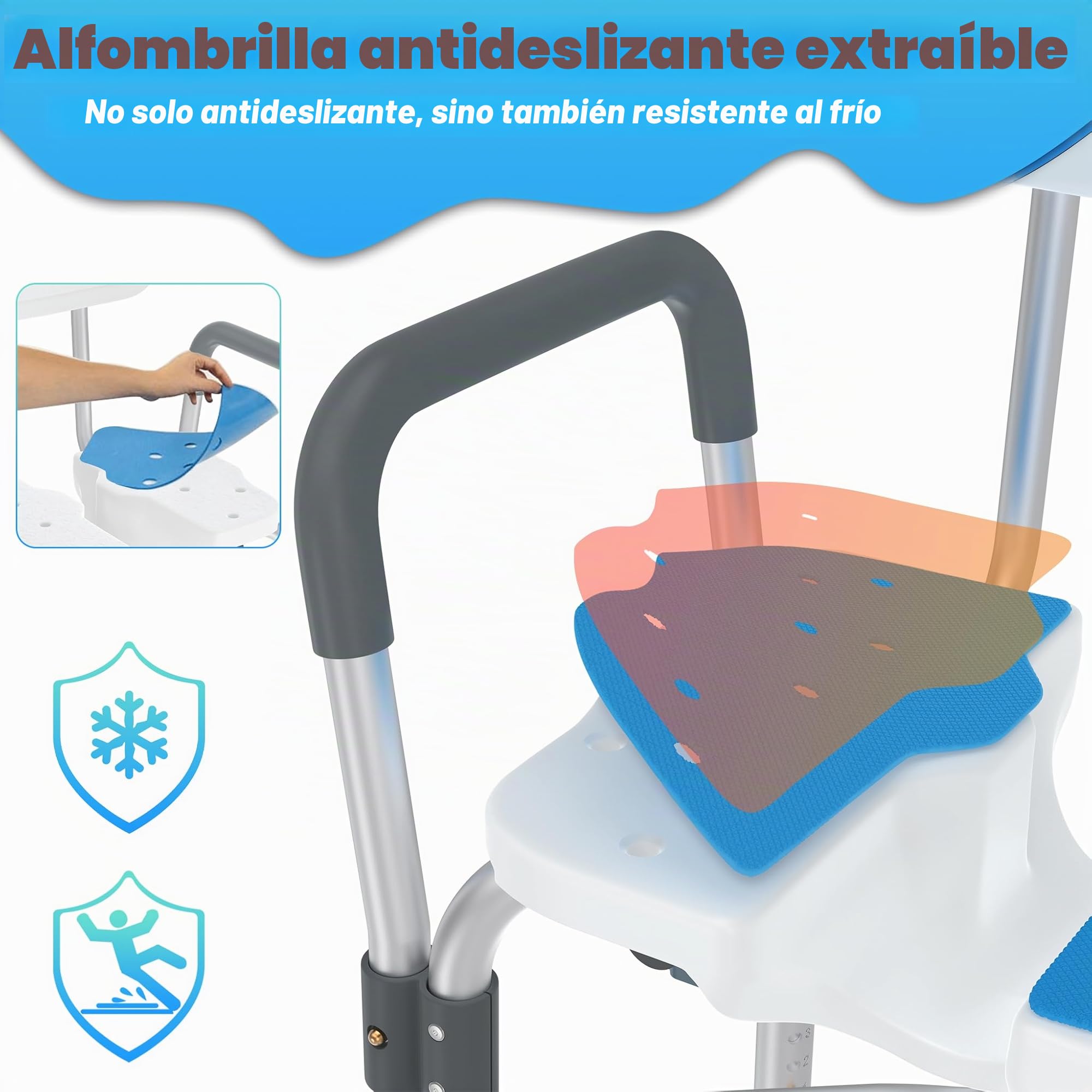 LZQ Silla de ducha con respaldo y reposabrazos extraíbles, taburete de ducha para personas mayores, altura regulable, asiento de baño, asiento de ducha, antideslizante, hasta 200 kg