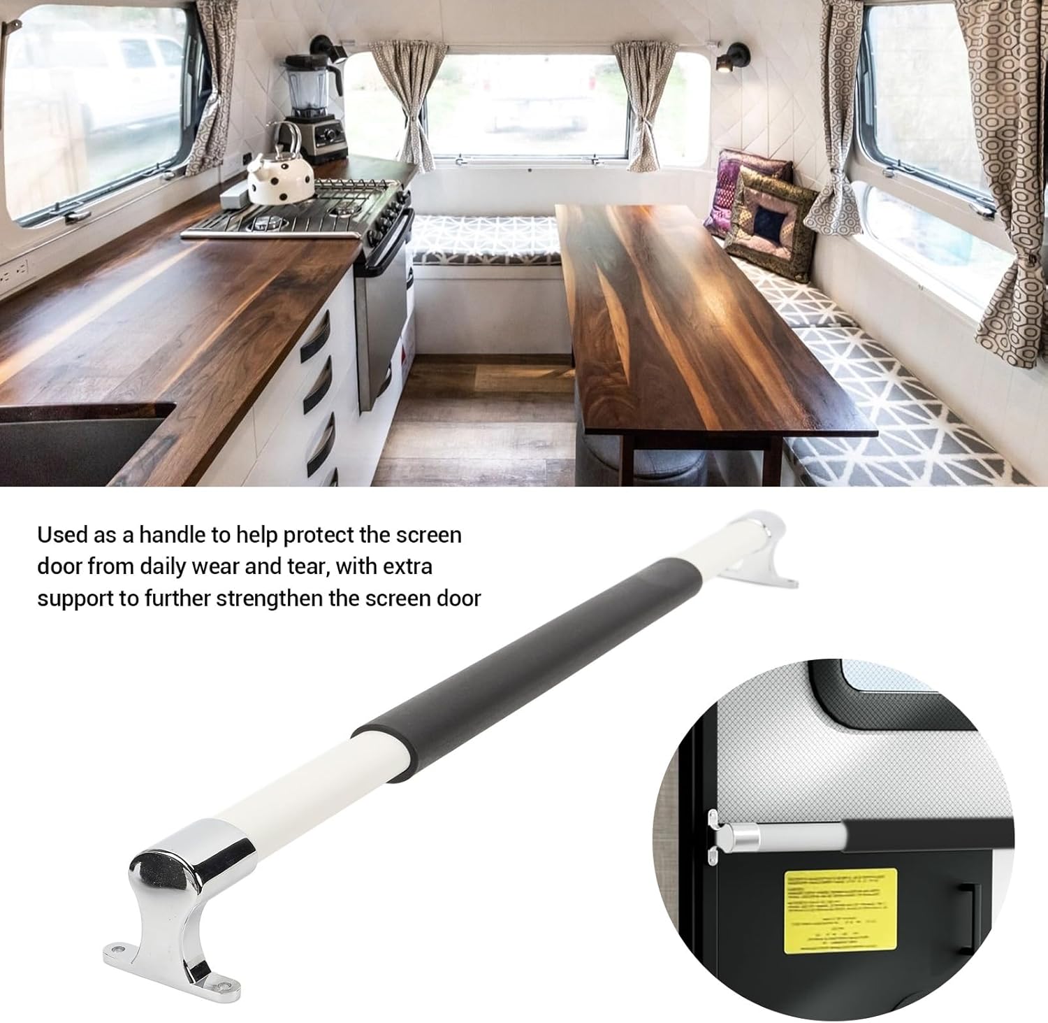 RV Screen Door Cross Bar Handle, RV Screen Door Handle Adjustable from 21.5 to 32 Inch, Screen Door Handle Grab Bar for RV, Motorhome,Travel Trailer