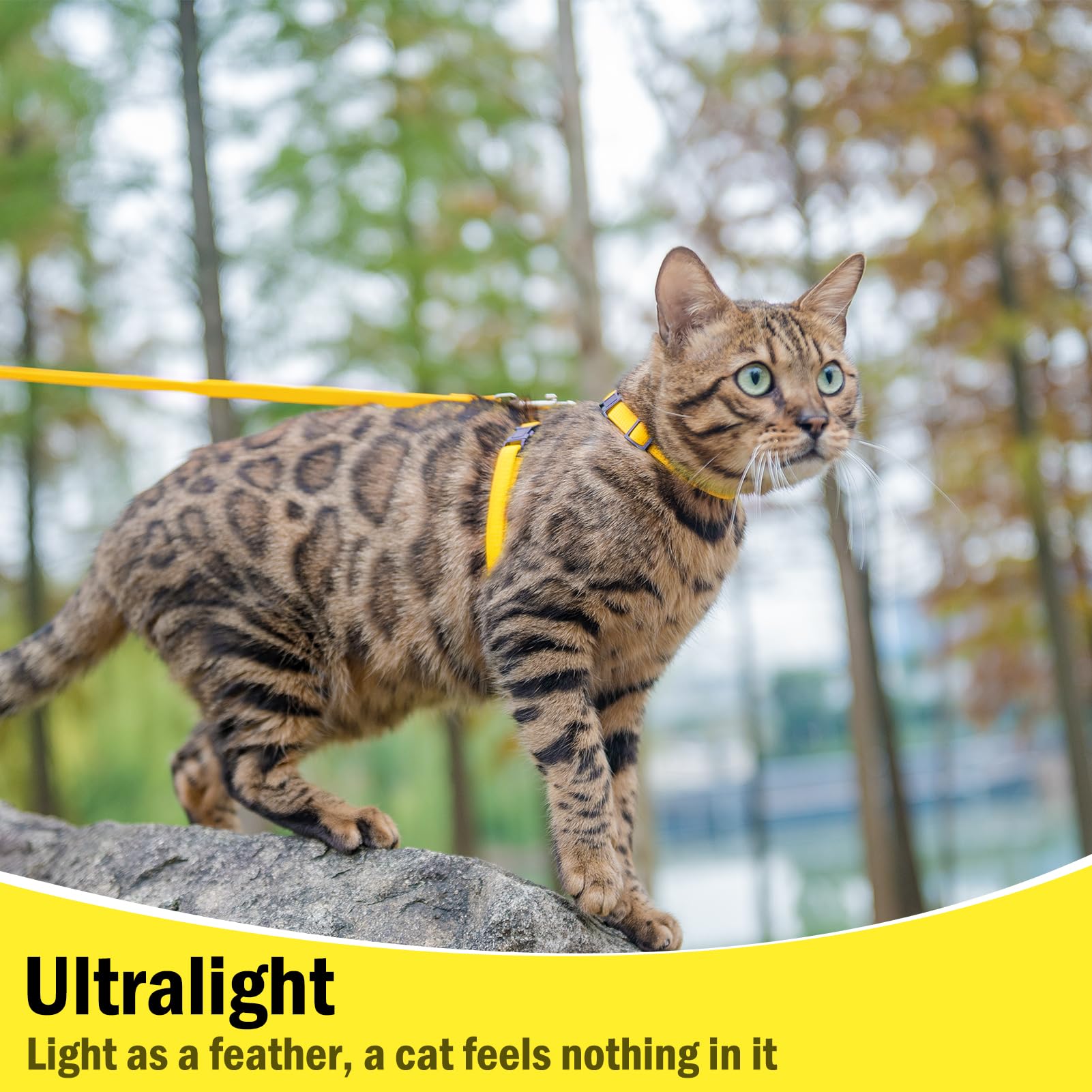 PUPTECK Adjustable Cat Harness and Lead Set Escape Proof Kitten Strap Collar for Walking Travel Yellow S, Small - Image 4