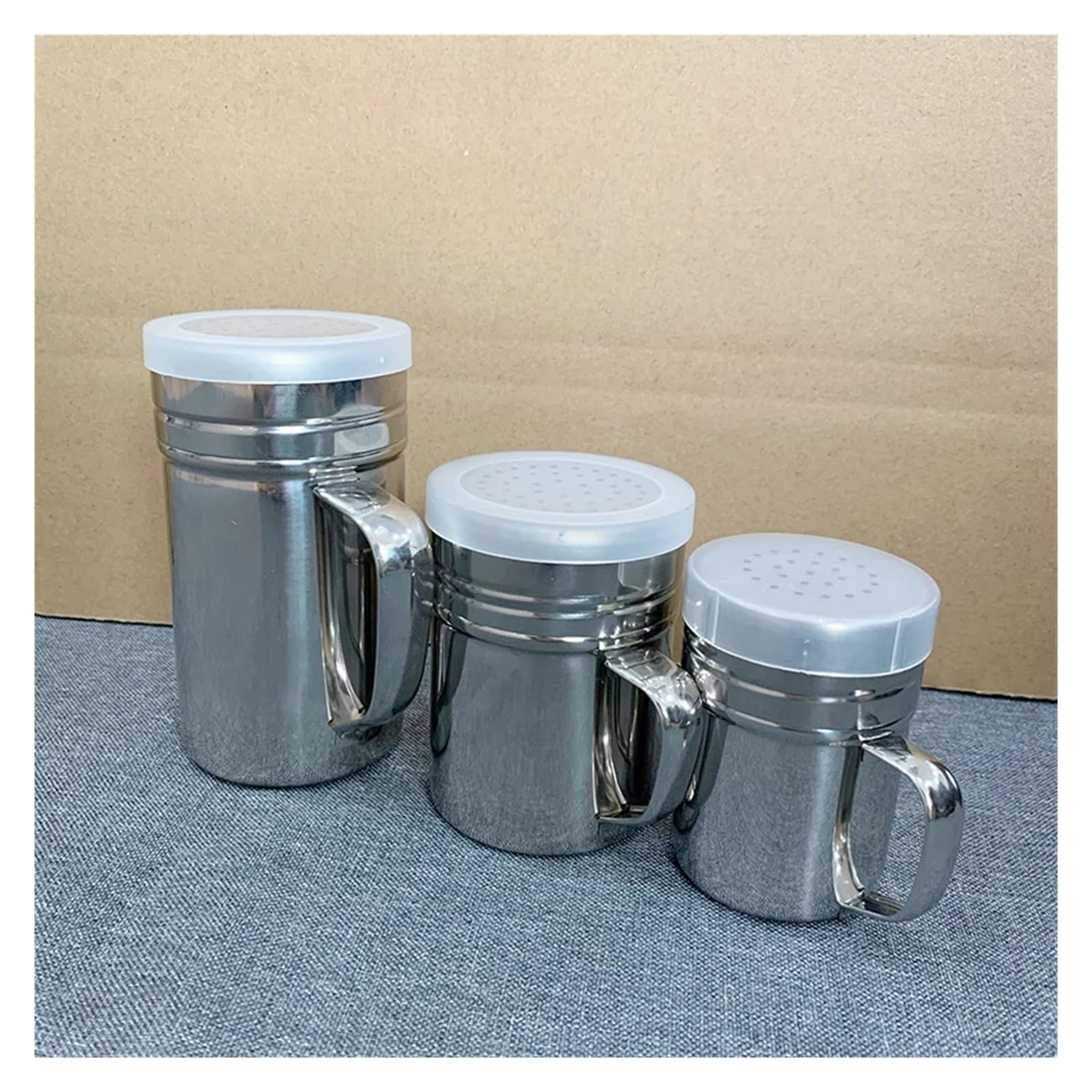 Pulverstreuer Griff Shaker Pfeffer Zucker Salz Edelstahl Spender Pulver Tube Kaffee Utensilien Küchenwerkzeug(B 6.6X9.4cm)