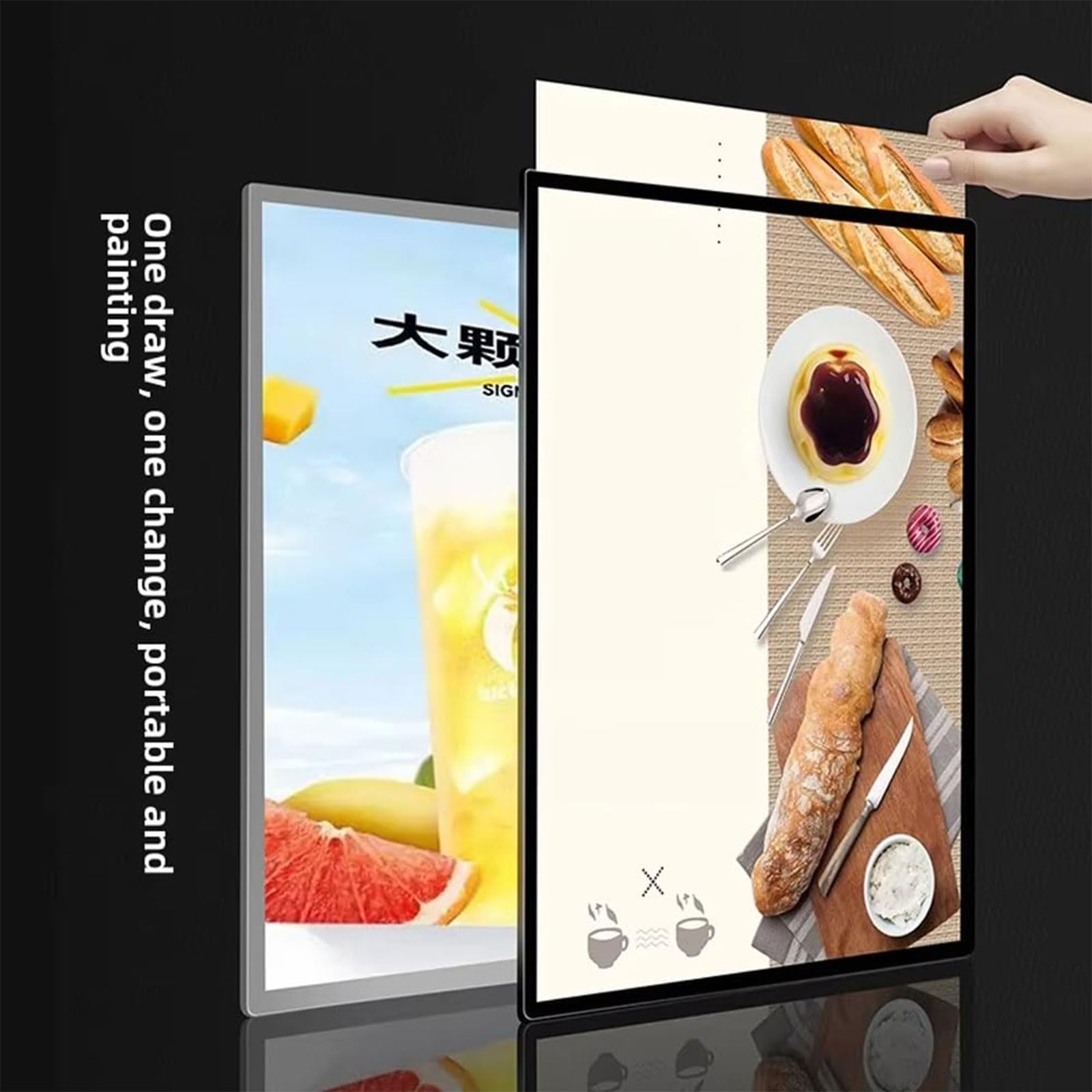 Caja de luz LED, marco ultra delgado con vidrio templado, tablero de menú retroiluminado iluminado para restaurantes, bares, cafeterías, tiendas, tamaño A4