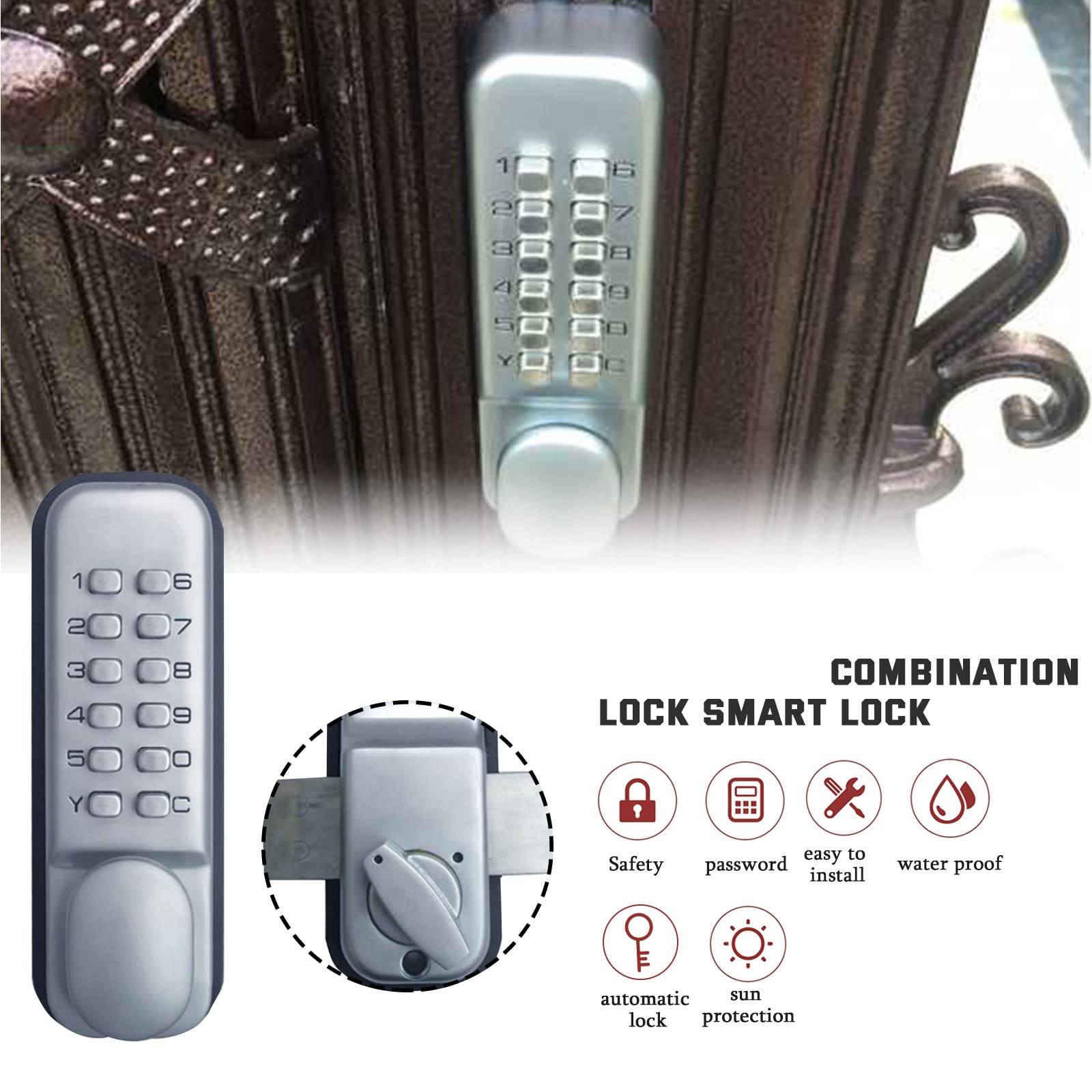 Mechaniczny zamek do drzwi, Keyless Entry Keypad, cyfrowy zamek do drzwi, wodoszczelny, zamek szyfrowy, 1 do 11-cyfrowy zamek szyfrowy, bezsello, kodowany zamek do drzwi