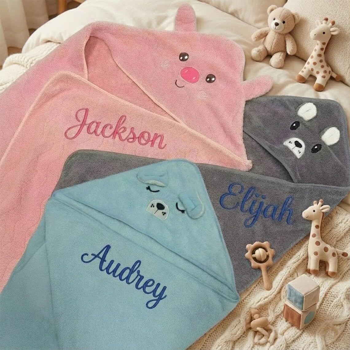 Toalla personalizada con capucha para bebé, regalo para recién nacido, toalla con capucha de algodón puro para baby shower, toalla de piscina para niños (105 x 105 cm)