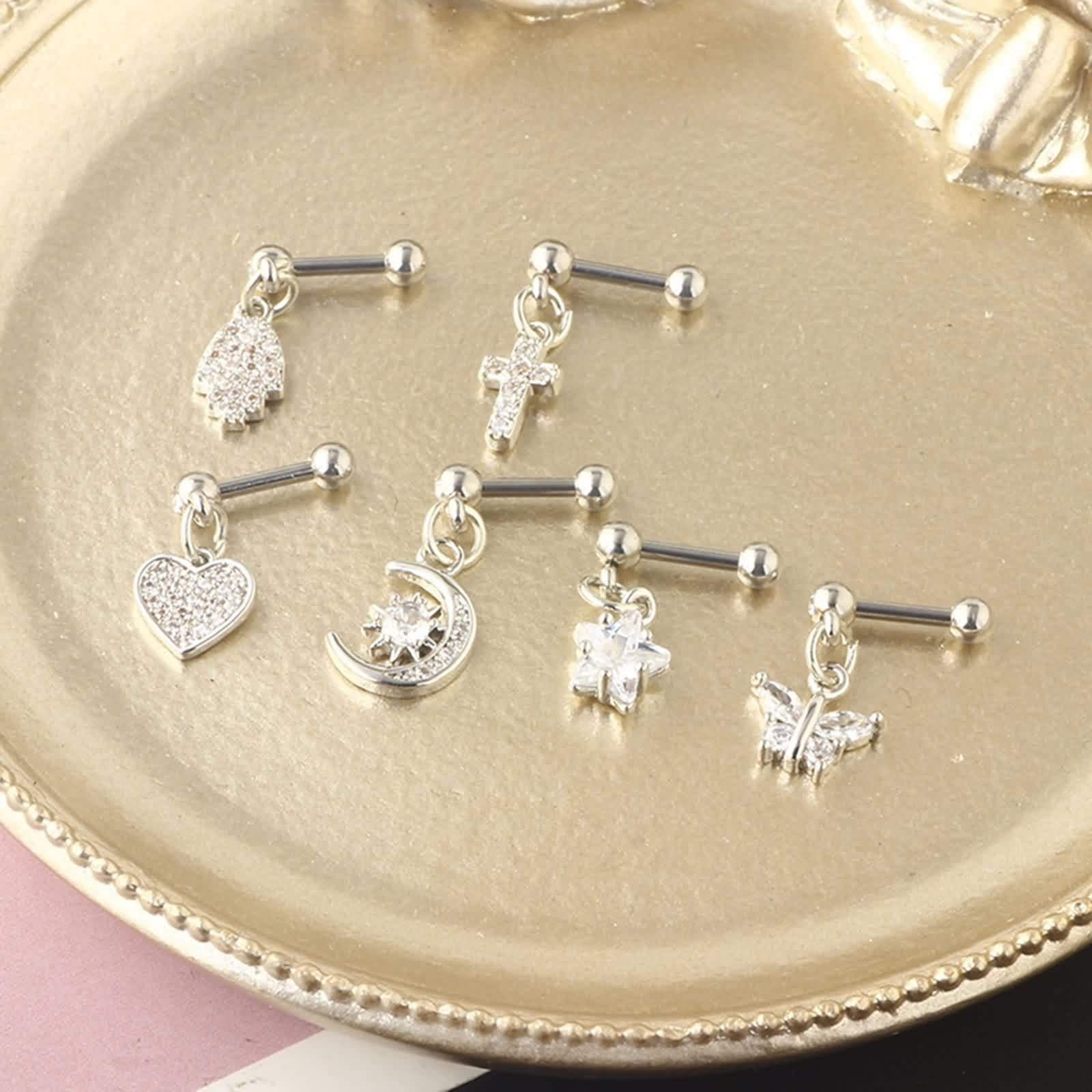 Pendientes de oro blanco para mujer, aretes colgantes para mujer en forma de luna con moissanita