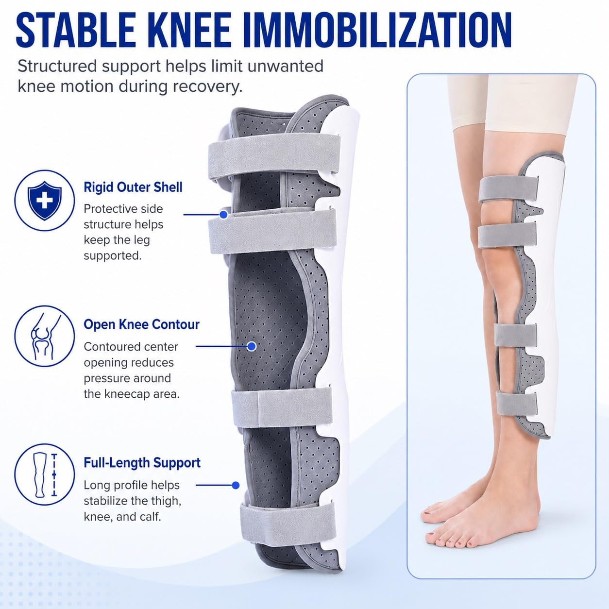 Genérico Inmovilizador de Rodilla Mujeres y Hombres, estabilizador de Pierna Ajustable para recuperación postoperatoria, Rotura de ligamento Cruzado Anterior (LCA), lesión de menisco (LCM),