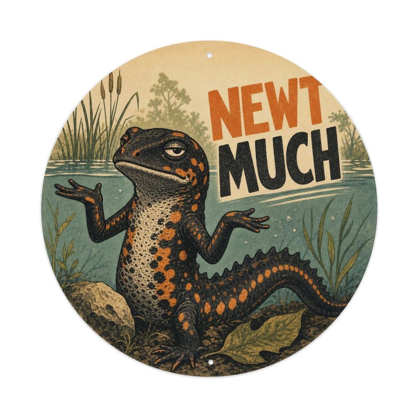 Okngb Style Newt Cartoon Gesture Animal Humor Bold Graphic Vintage Metal Tin Sign Plaque Wall Decor For Cafe, Man Cave, Club Bar, Office, Home Garden Round Metal Poster 8X8inch