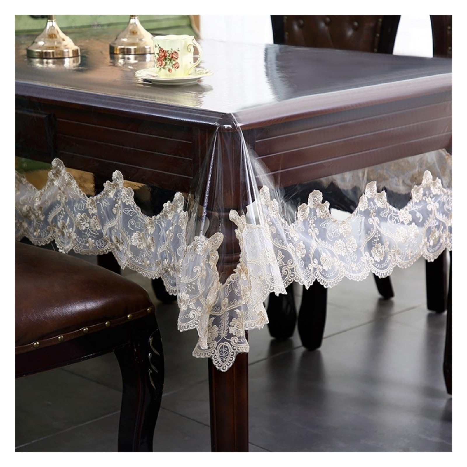 Ygmnqal Champagne Transparent Pvc Tablecloth Lace Embroidered