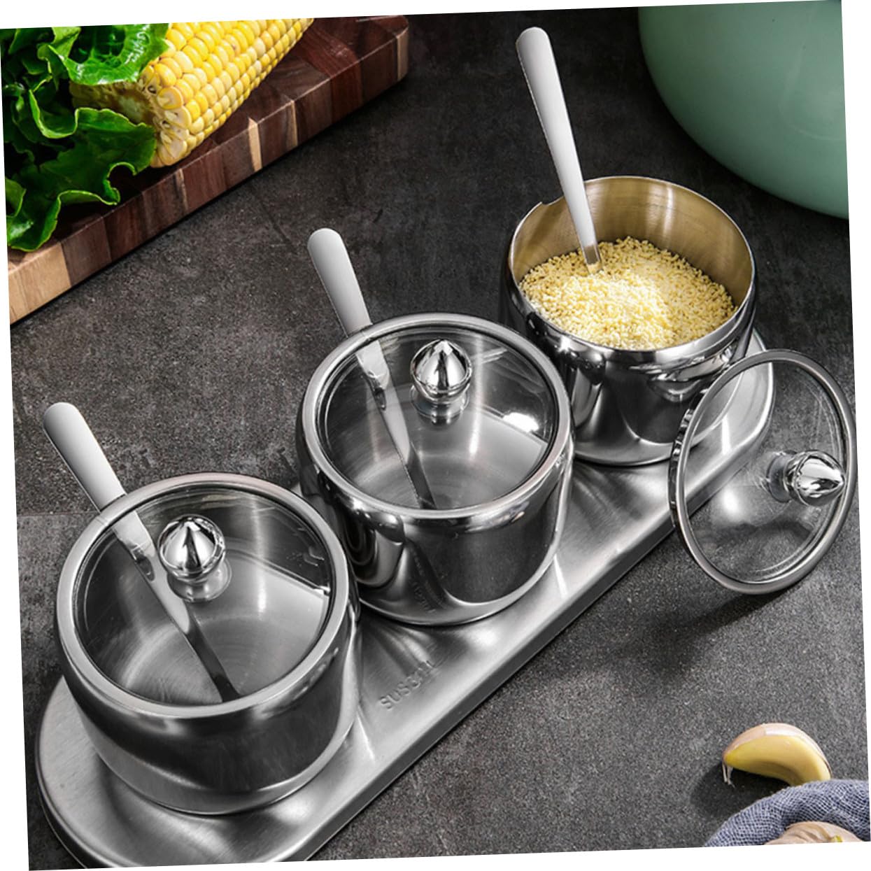 COLLBATH Gewürzglas aus Edelstahl Salzbehälter Vorratsgläser mit Sockel Gläser für Gewürze Kaffee Tee und Bonbons