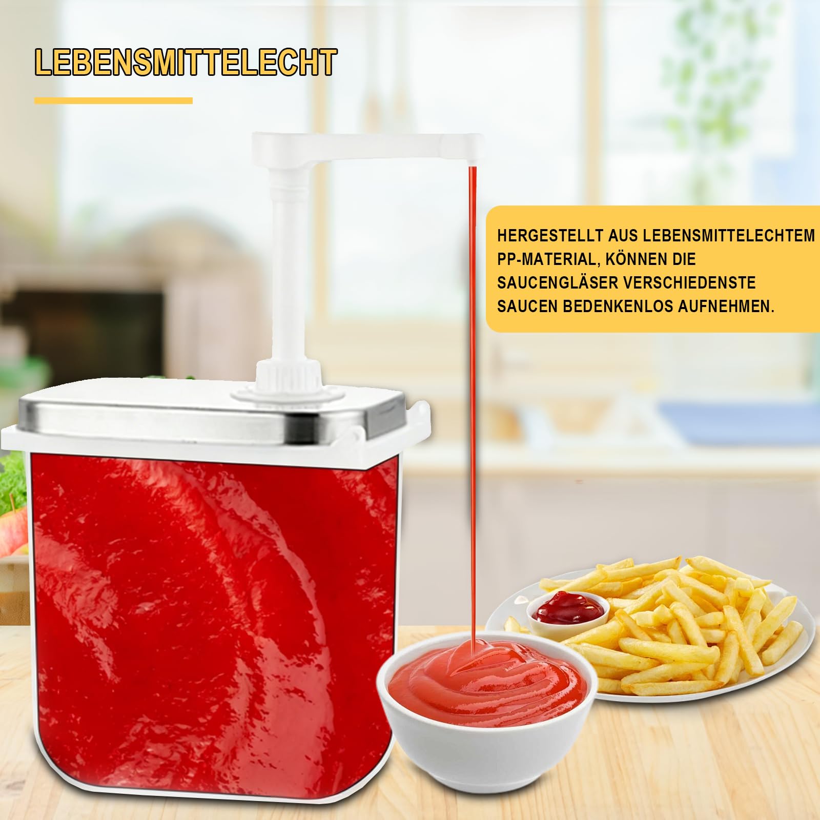 Dispensador de salsa de 5 litros con 4 bombas de acero inoxidable, dispensador de salsa gastro, sin goteo, para salsa de soja, ketchup, mayonesa, mostaza, miel, mermelada