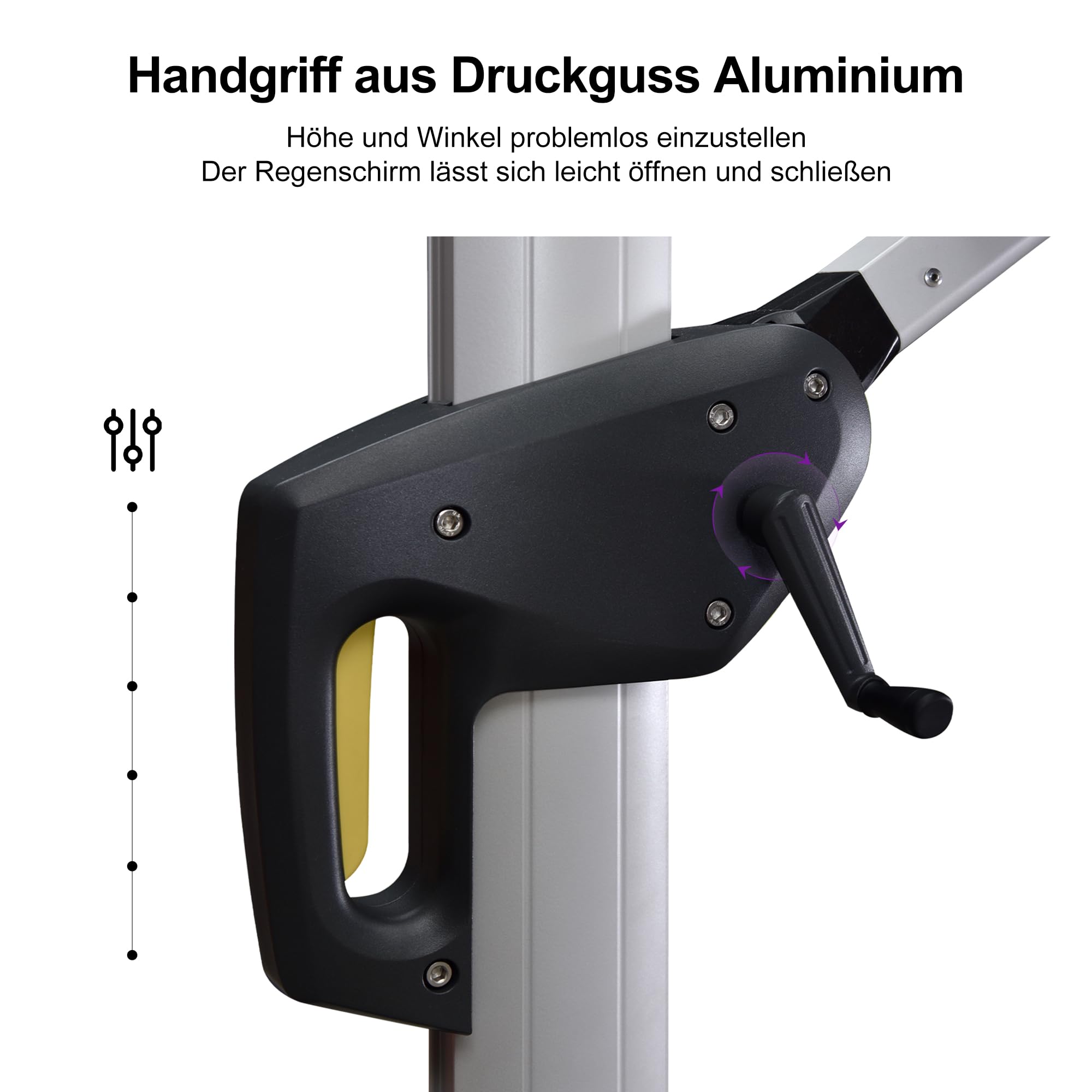 PURPLE LEAF Ampelschirm Rund 330 cm mit Ständer, Bespannung Polyester, Grau | 6-fach Verstellbar, Sanfte 360°-Drehung, Schirmständer, Doppeldach-Belüftung, Stabiler Rostfreier Alurahmen, Ampelschirm