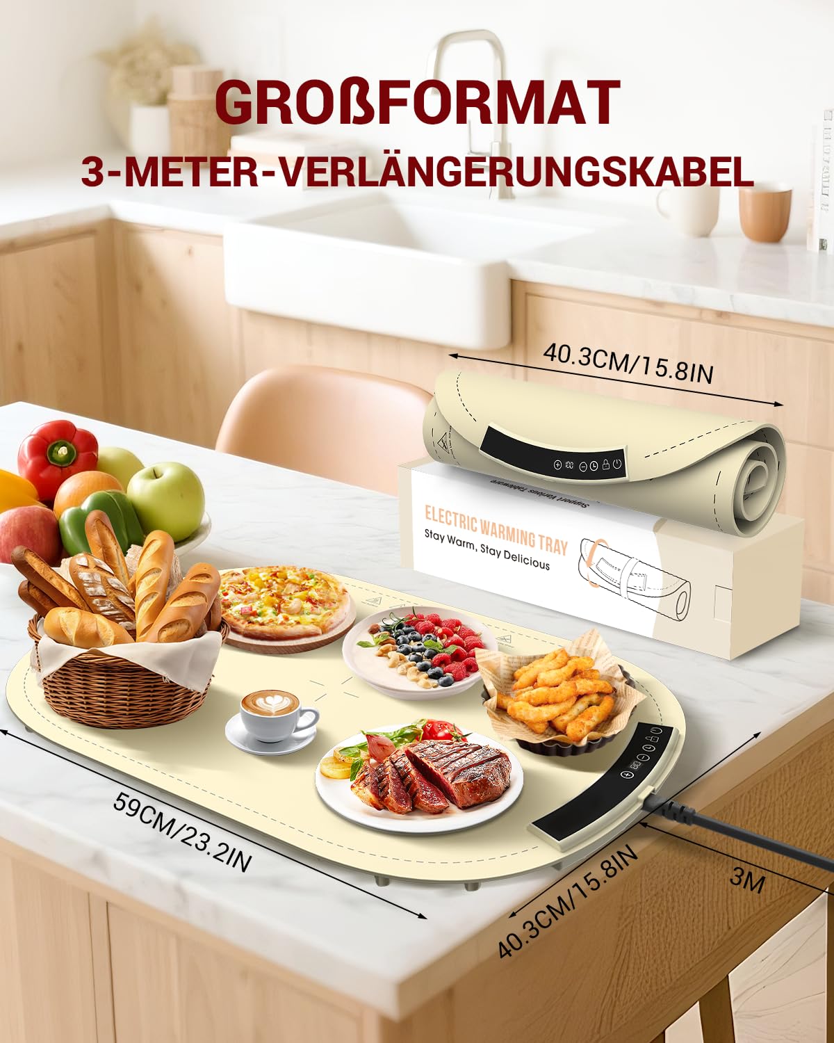 MYMULIKE Elektrisches Warmhalte-Tablett 40-100°C faltbare Heizplatte