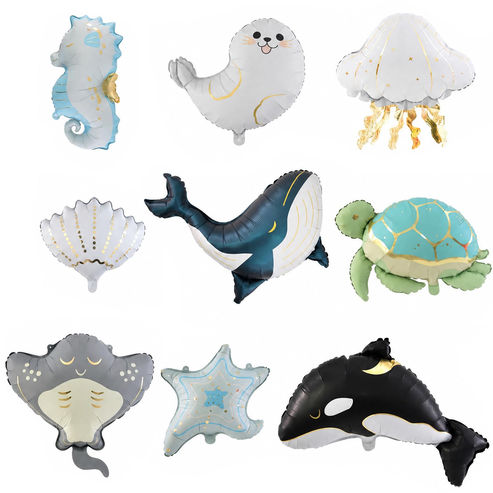 Animal Balloons, Pack of 9 Sea Creatures Foil Balloon