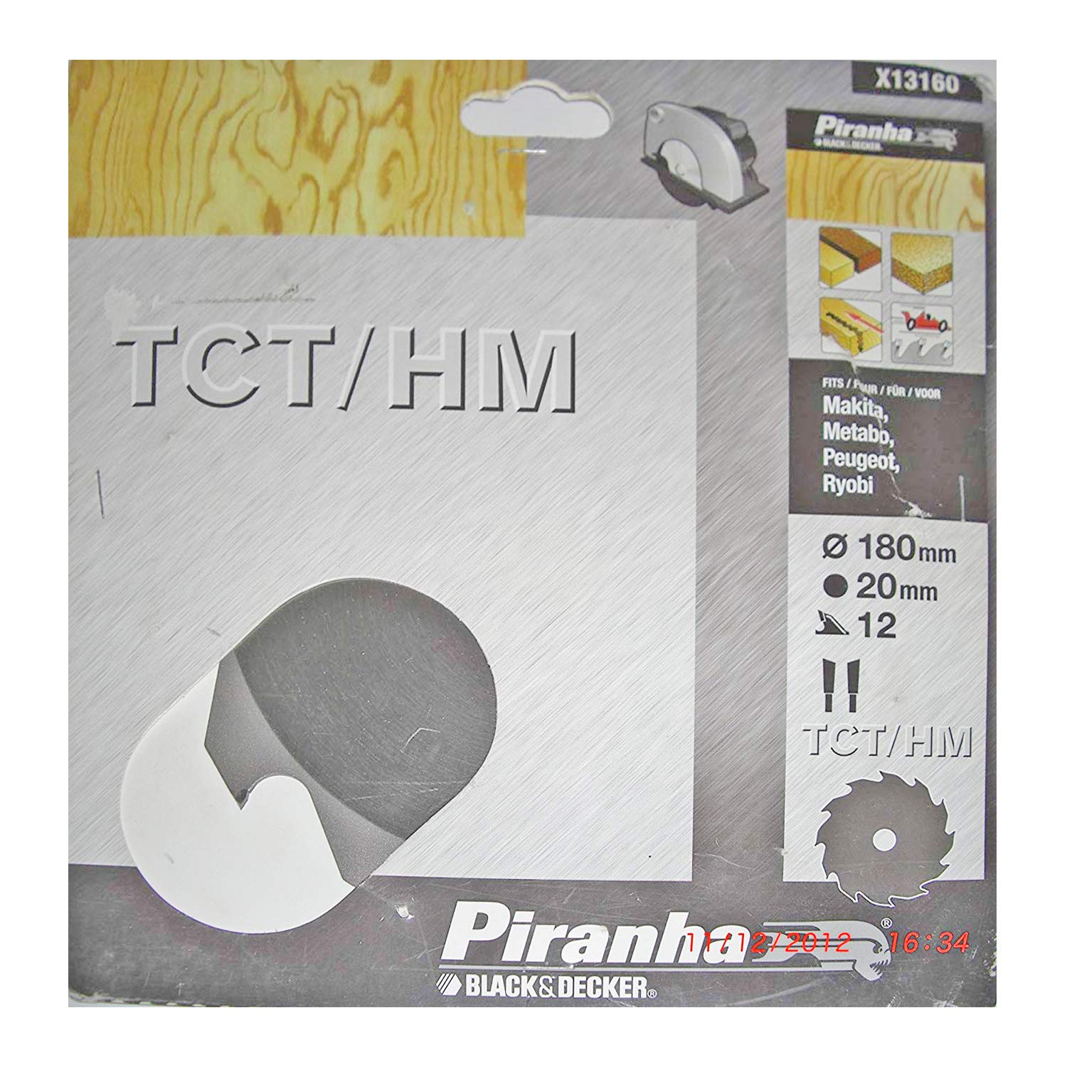 Black+Decker Black Piranha By & Decker Tct Circular Saw Blade 180Mm, 20Mm Bore 12 Tooth X13160