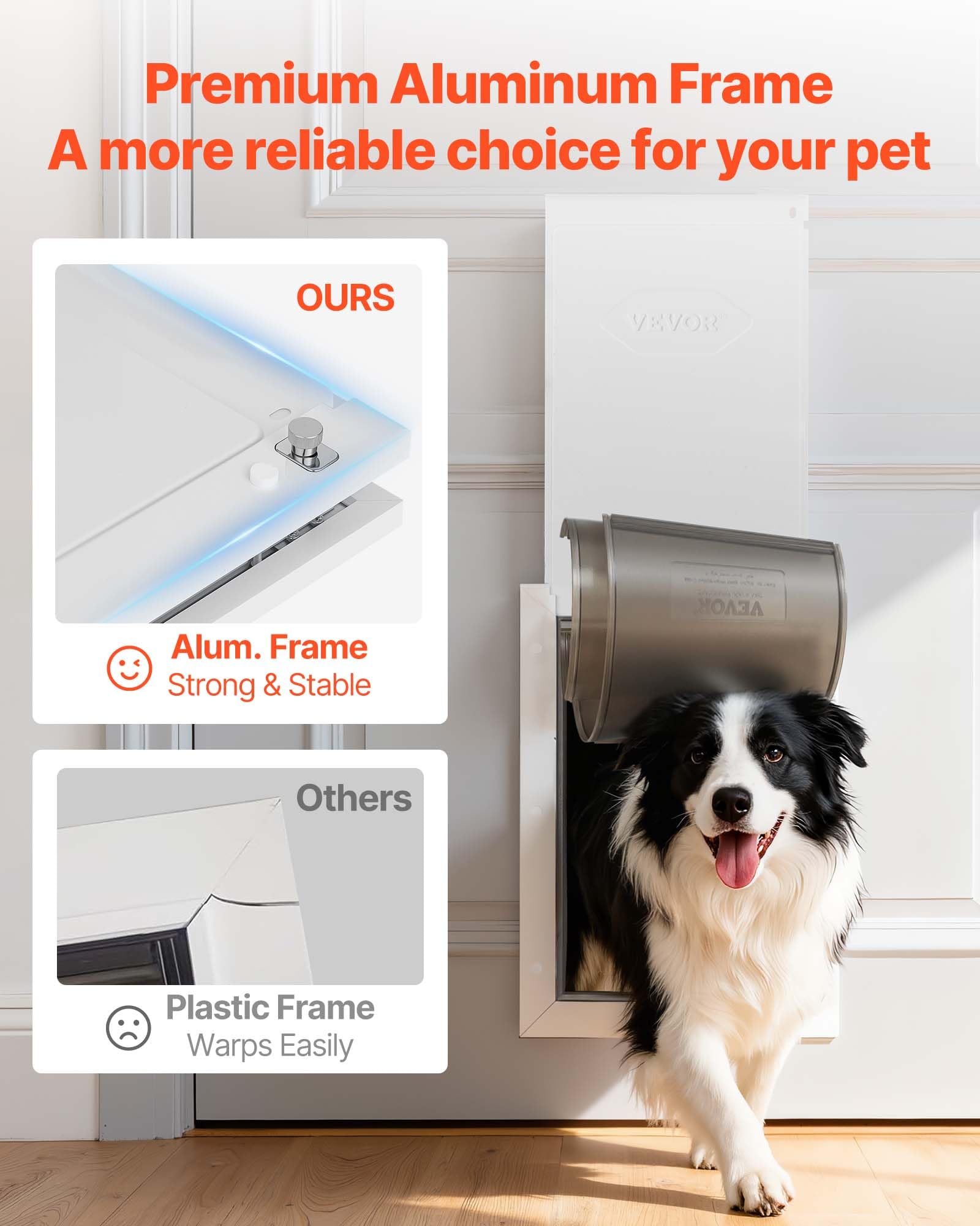 VEVOR Puerta para Mascotas Tamaño Grande, Gatera para Puerta Resistente a la Intemperie con 2 Solapas Flexibles Magnéticas, Marco Metálico para Perros Dormitorio Gatos Pared Jardín Interior Exterior