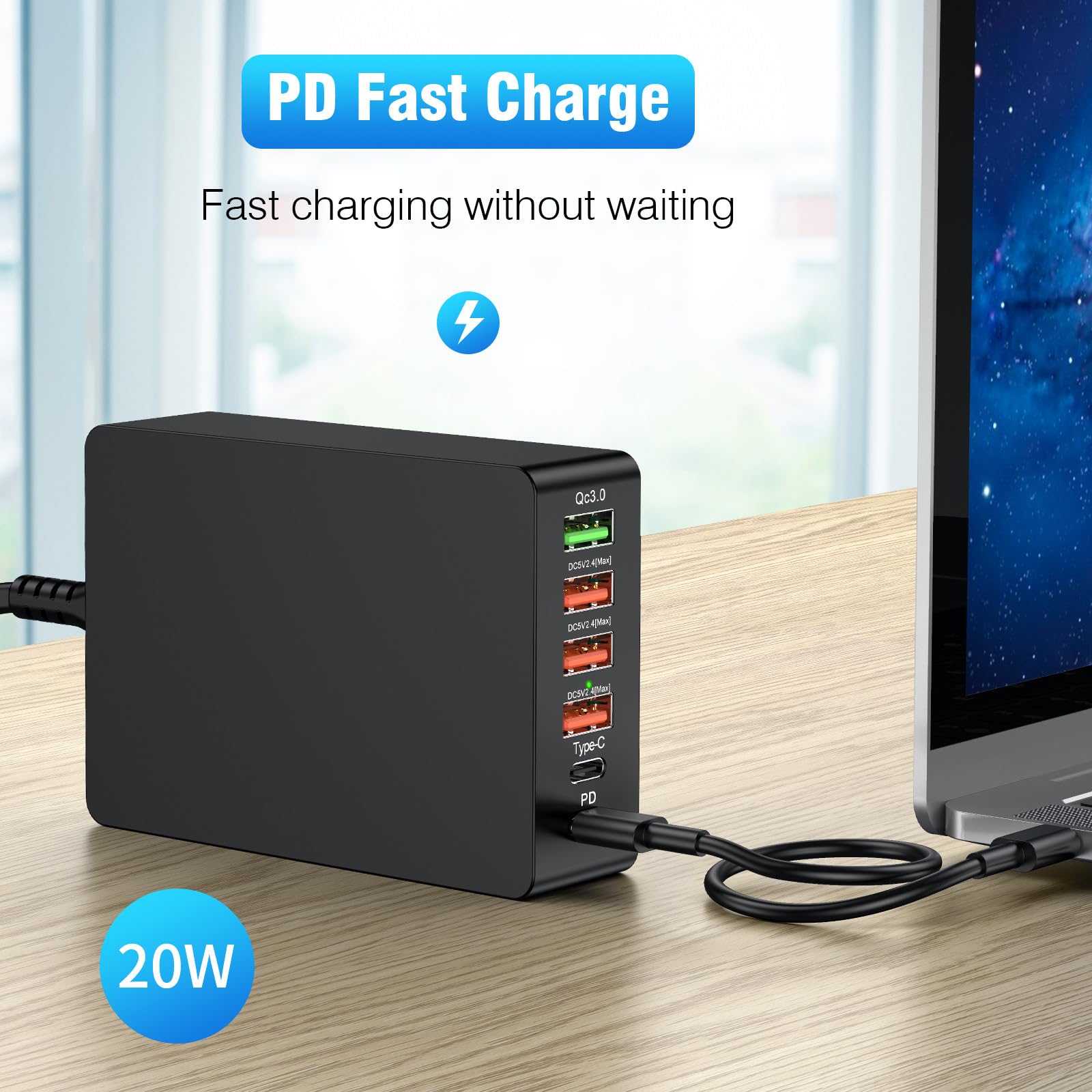 Ładowarka wieloportowa QC3.0 Szybkie ładowanie PD20W Głowica ładująca typu C 6-portowa ładowarka USB do telefonu komórkowego Wieloportowa ładowarka 65 W