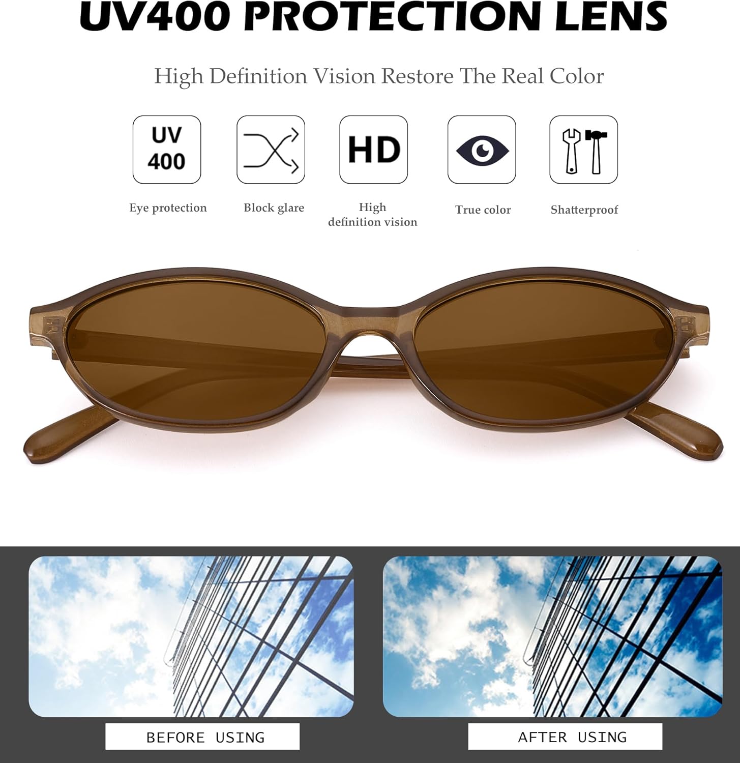 NULOOQ Retro Oval Cat Eye Sunglasses for Women Y2k Trendy Small Narrow Sunnies 90s Designer Sun Glasses - Image 5