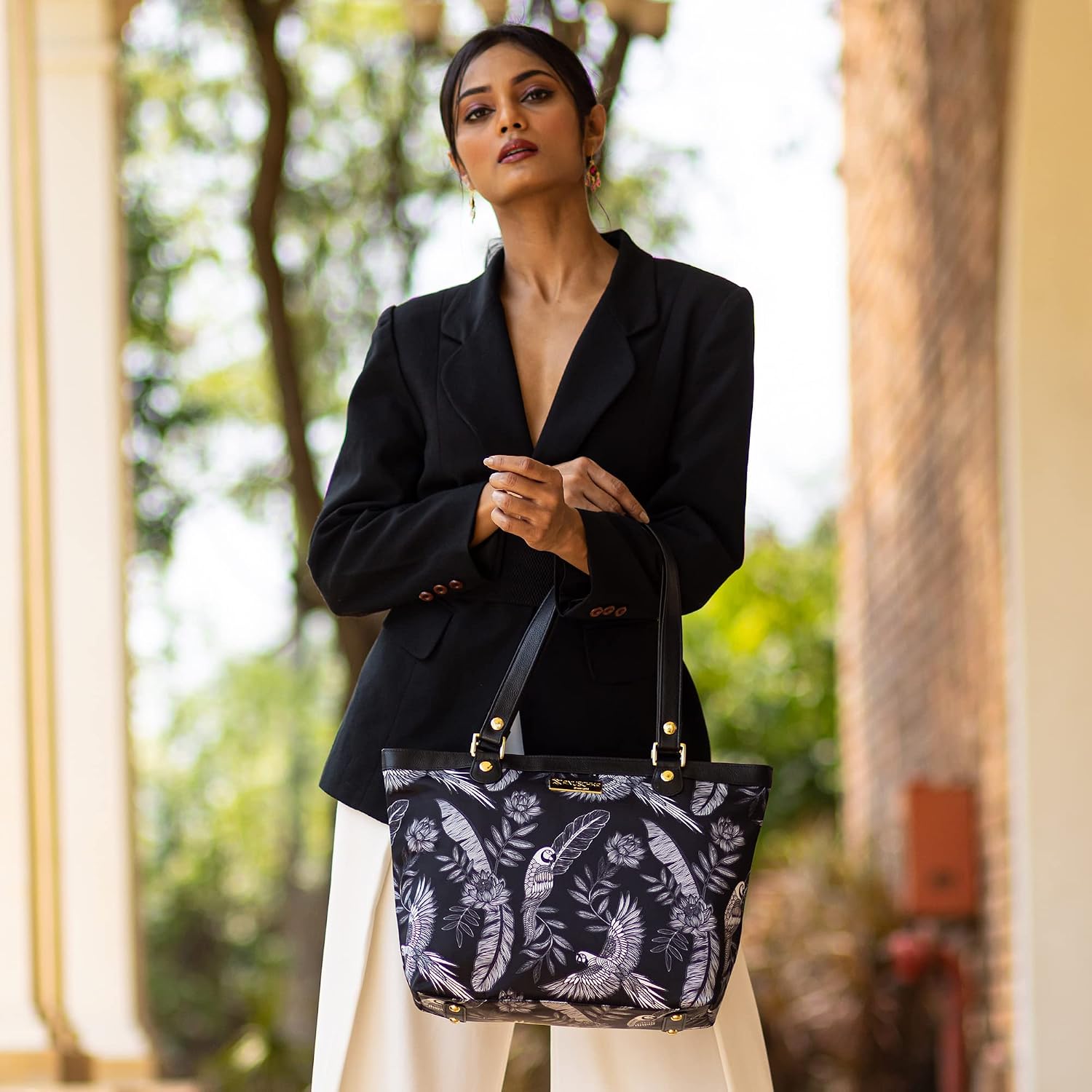 Anuschka Zip Top City Tote - Wanderlust Collection - Nylon Fabric with Genuine Leather Trim and Artwork Print