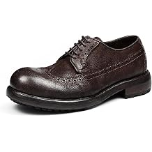 Mens Leather Derby Dress Shoes Handcrafted Horsehide Wingtip Brogue Mens Derby with Open-Lace Design Hand-Welted Leather Sole Business Shoes for Men 66315