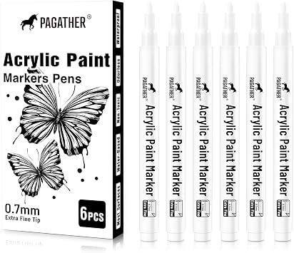 Acrylic White Paint Pens - 6 Pack 0.7mm Extra Fine White Paint Marker for Rock Painting, Wood, Metal, Fabric, Plastic, Canvas, Glass, Ceramic, Diy Crafts