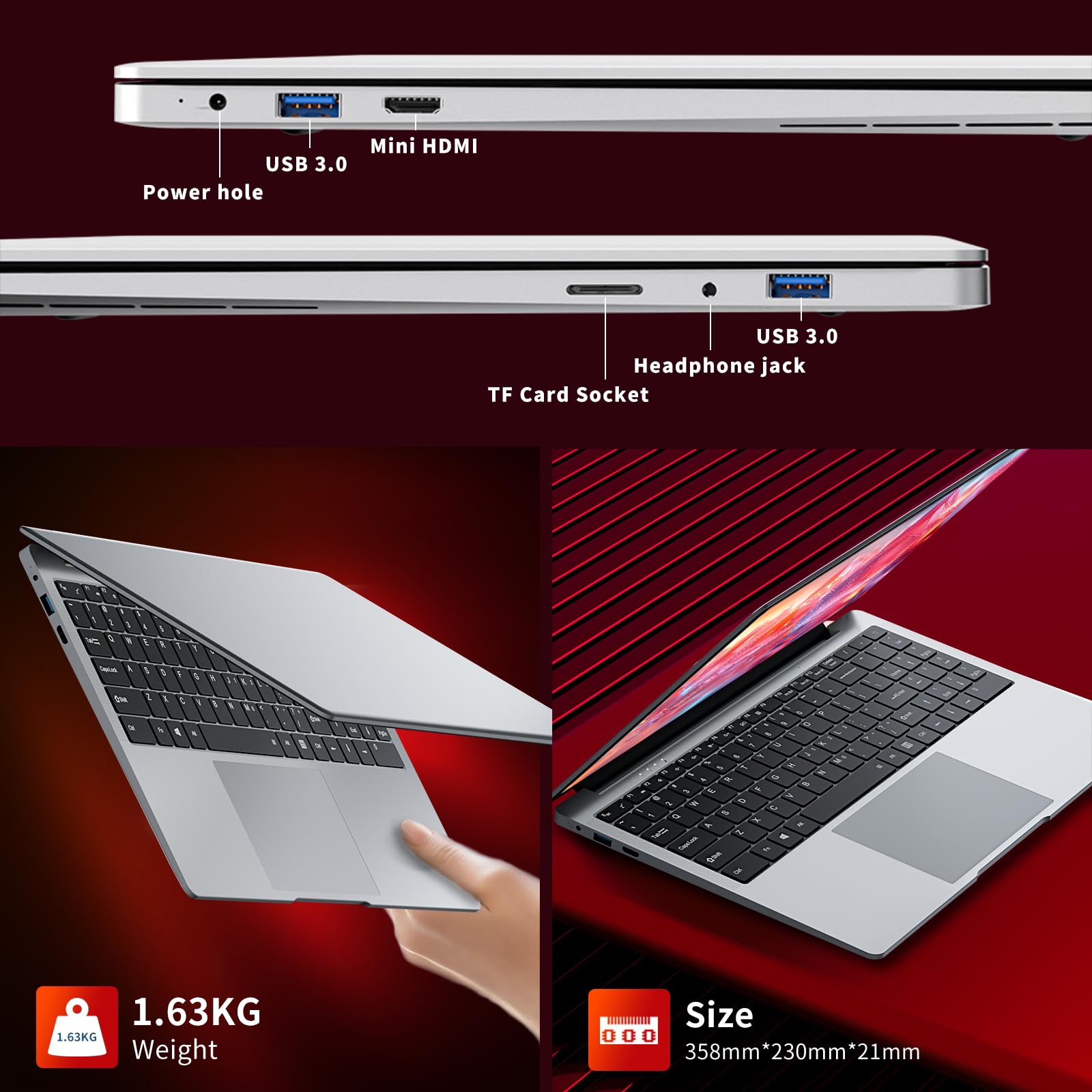 15.6 pollici Notebook, Win11 PC Portatile Celeron N4000 CPU, Laptop 8GB LPDDR4 RAM 256GB SSD, Schermo IPS FHD 1920*1080, USB3.0+BT4.2+Mini HDMI, TF Card Slot Supporta Espansione Fino a 1 TB