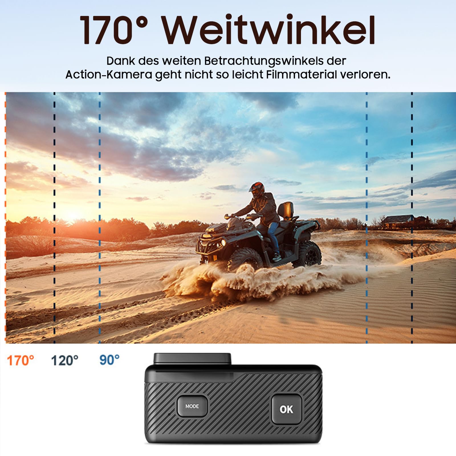 Action Cam,unterwasserkamera,Unterstützung 4K 60FPS,50MP WiFi,170° Ultra Weitwinkel Full HD mit EIS, 2.4G Fernbedienung,für Fahrrad Motorrad