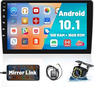 Hikity 10.1 Android Car Stereo Double Din 10.1 Inch Touch Screen Car Radio GPS Navigation Bluetooth FM Radio Support WiFi Mirror Link for Android/iOS Phone + Dual USB Input & 12 LEDs Backup Camera