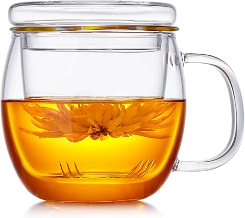 Unbreakable Glass Tea Cup with Infuser & Lid – 17.6oz