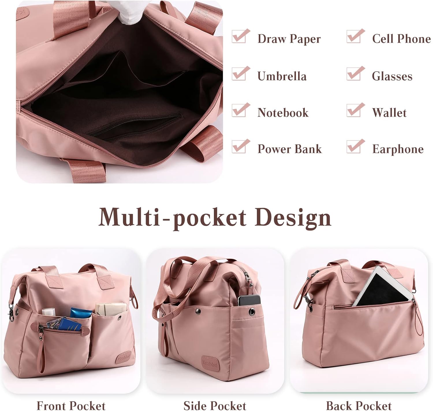 Women Shoulder Bag Nylon Handbag Casual Top Handle Bag Multi Pocket Crossbody Bag - Image 5