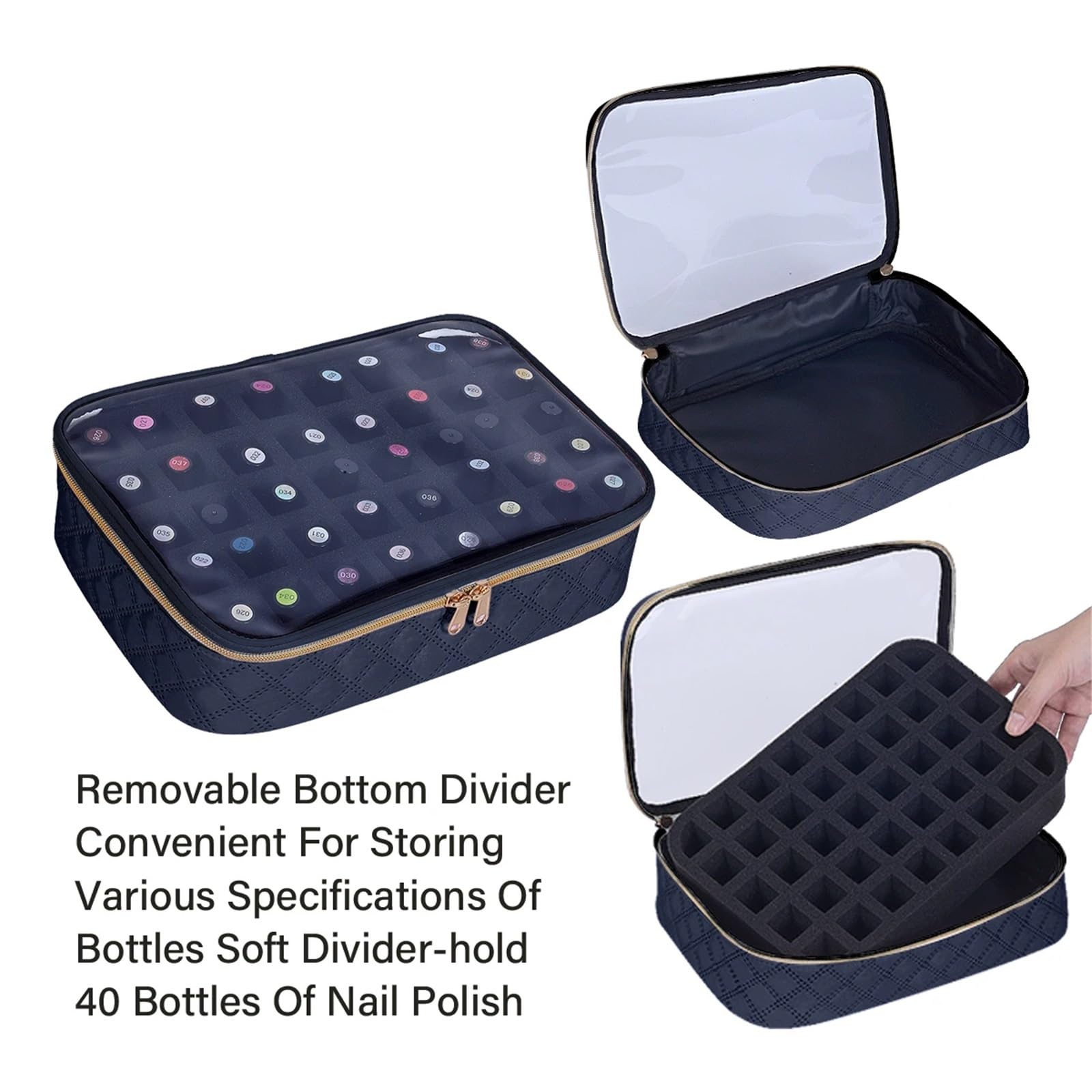 Rangement Onglerie,Rangement Vernis A Ongle 1 boîte de rangement transparente for vernis à ongles - Coffret voyage 40 flacons, en polyester et coton résistant, idéale les amateurs d'ongles(Pink)