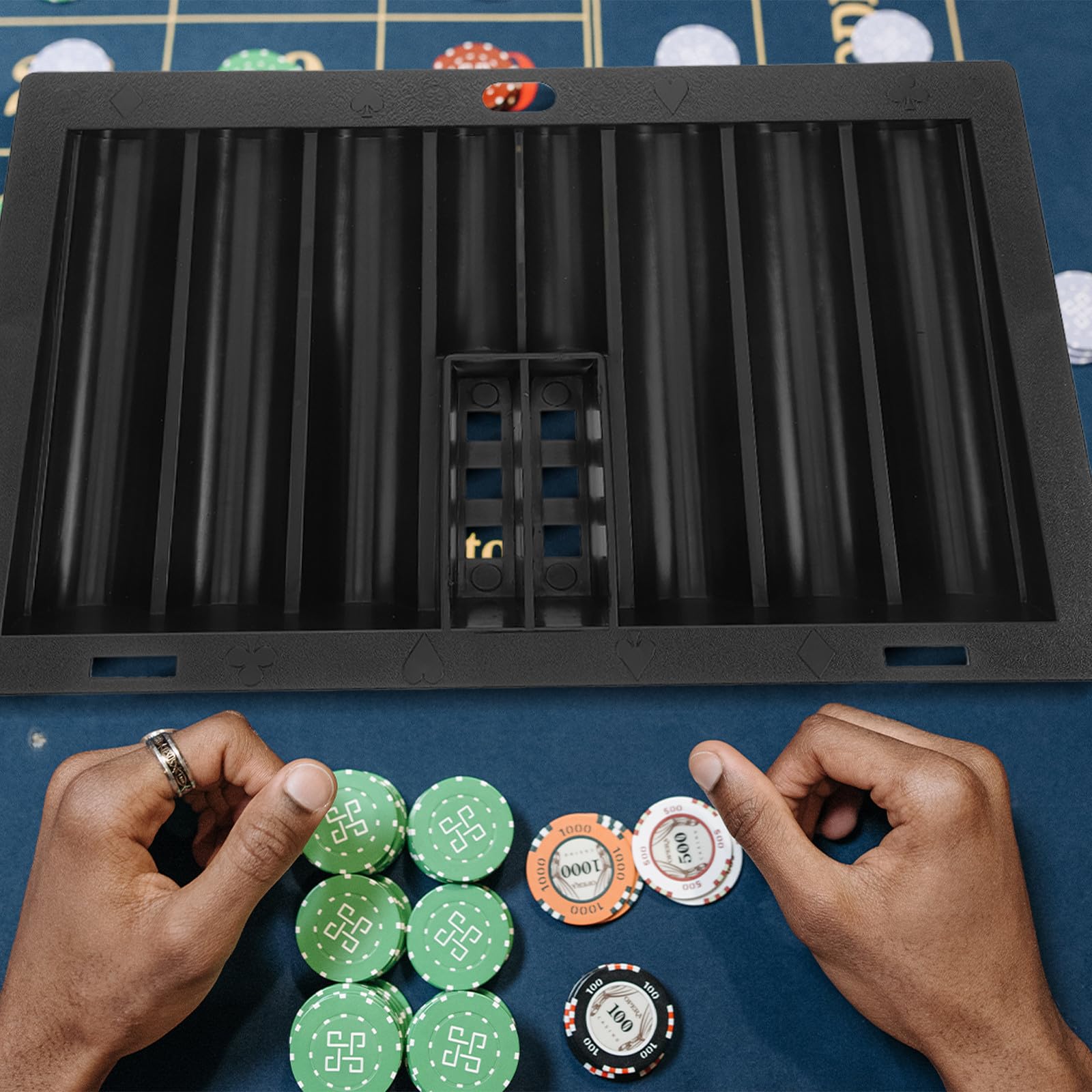 UKCOCO Multifunktionale Acryl Chipbox mit 350 Spielchips Transparenter Poker Chip Halter für Brettspiele und Poker Praktisches Design in Schwarz