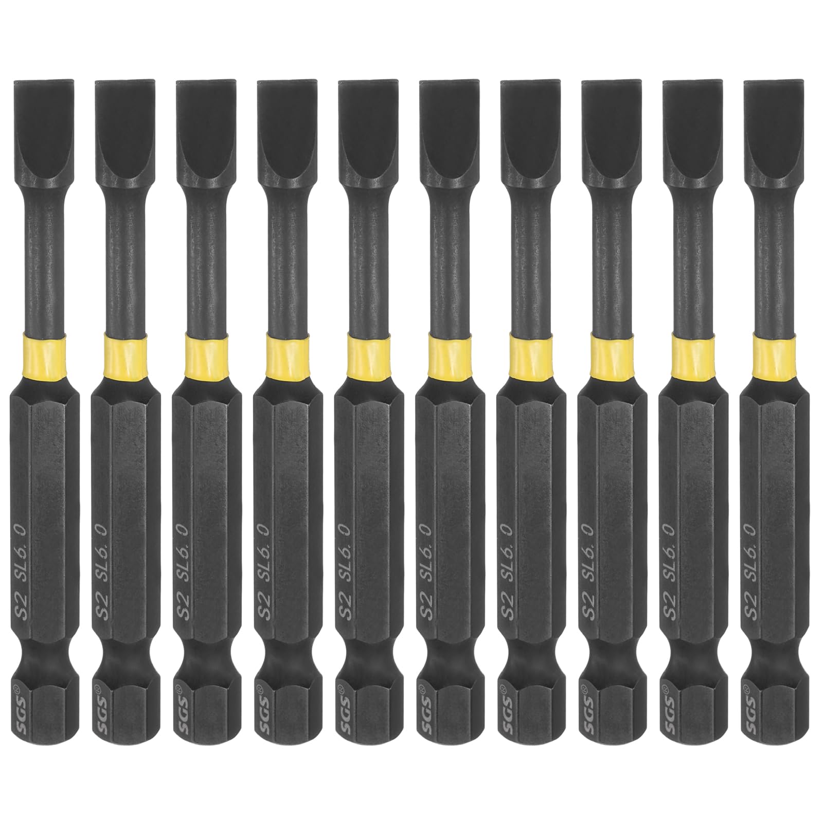 Puntas de destornillador plano SL6 de impacto con vástago hexagonal de 70 mm y cabeza magnética