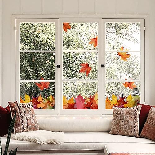 Flortlias Calcomanías florales de otoño para ventana, adhesivo transparente para ventana, película de vidrio de doble cara no adhesiva para