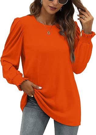 XIEERDUO Women's Crewneck Sweatshirt Tunic - Loose Fit, Long Sleeve, Brick Color, Small