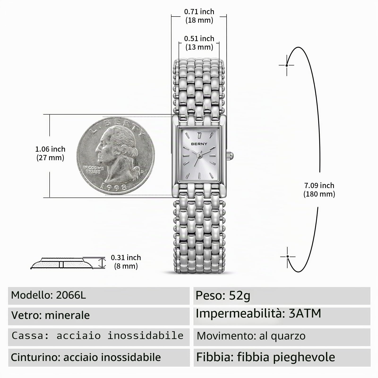 BERNY Orologi da donna Orologi al quarzo Acciaio inossidabile Banda Donna Piccolo Orologio Argento Casual Fashion Braccialetto Strumenti inclusi