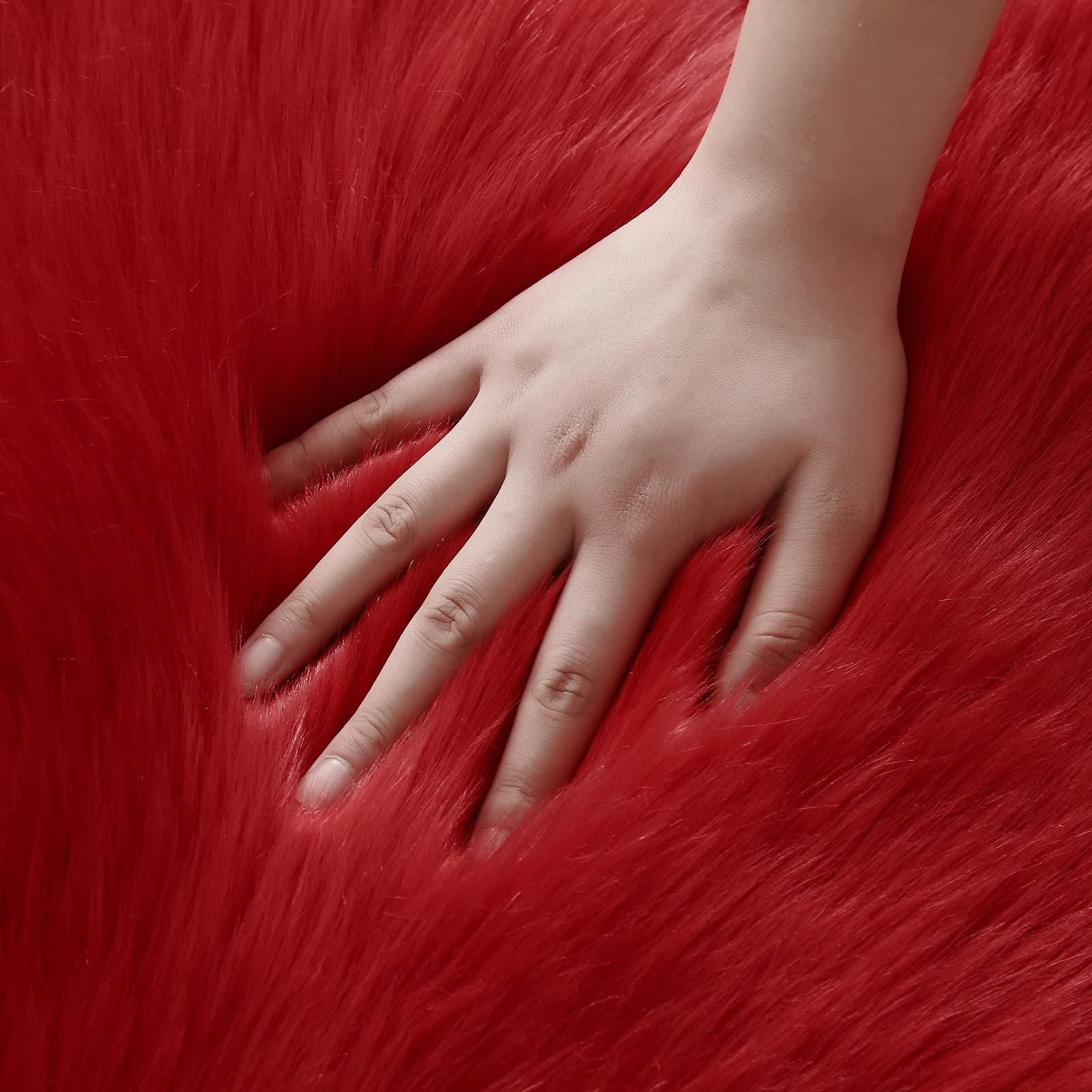 CKLZSAY Super Soft Faux Fur Sheepskin Rug Fluffy Washable Fuzzy Rugs for Sofa Cushion, Living Room, Bedroom, Children's Room, Floor, Bedside High-Density Shag Carpet 2x6 ft Red