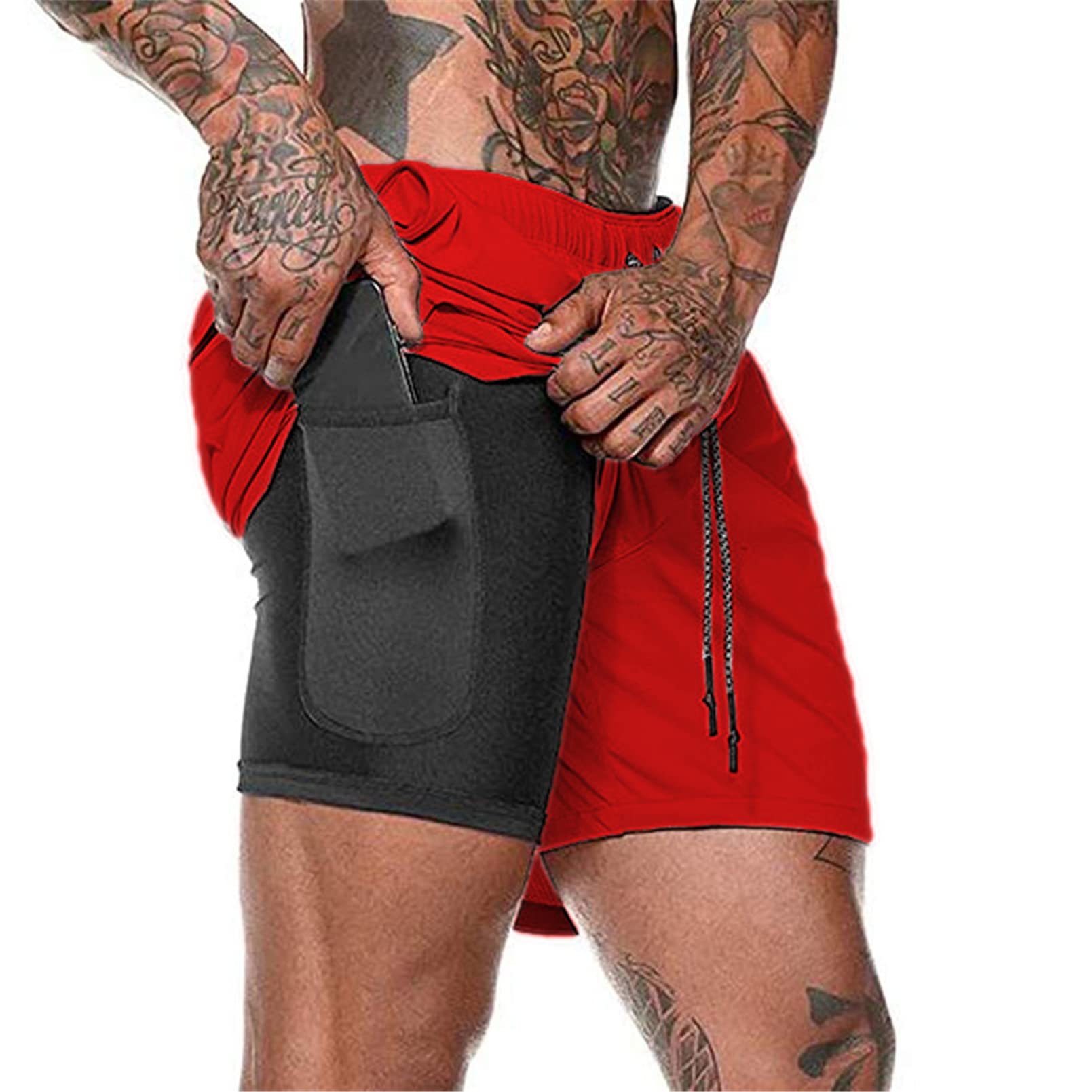 Aisprts Sporthose Herren Kurz, Laufhose Herren Kurz, 2 in 1 Atmungsaktive Schnell Trocknende Kompressionsfutter Kurze Hosen für Sport Trainingsshorts Laufshorts mit und Tasche