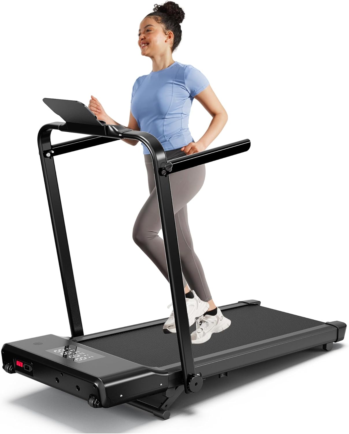 Walking Pad Treadmill with Handle bar, 300 Lbs Capacity Foldable Small Treadmills for Home with APP Remote Control and LED Display, 7.5MPH Portable Treadmill with Incline 3.0HP