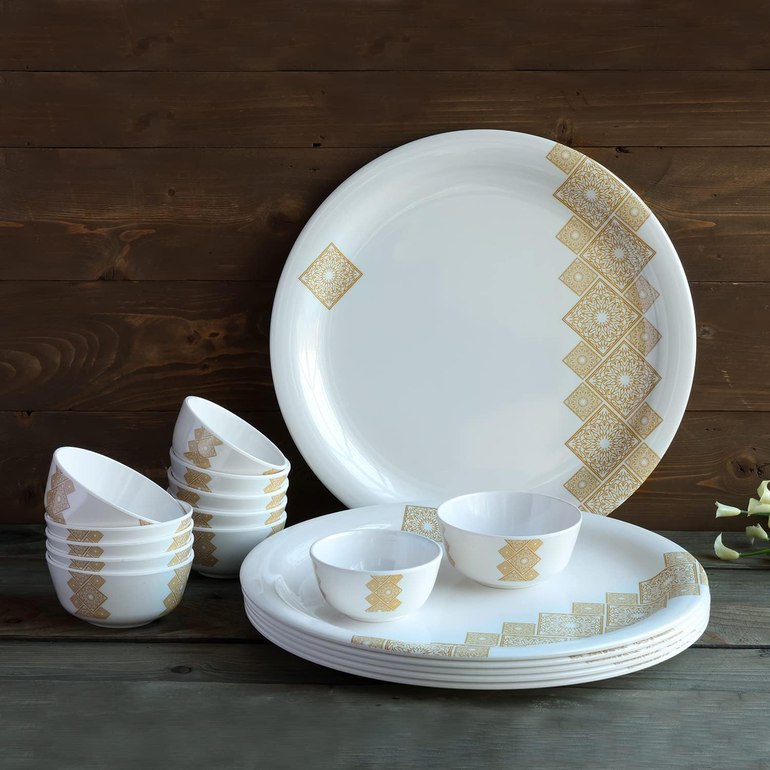 Food Grade Melamine | Buffet Set - Golddeko (18 pcs.) | Dinnerware, Tableware, Stain Free, Glazed…