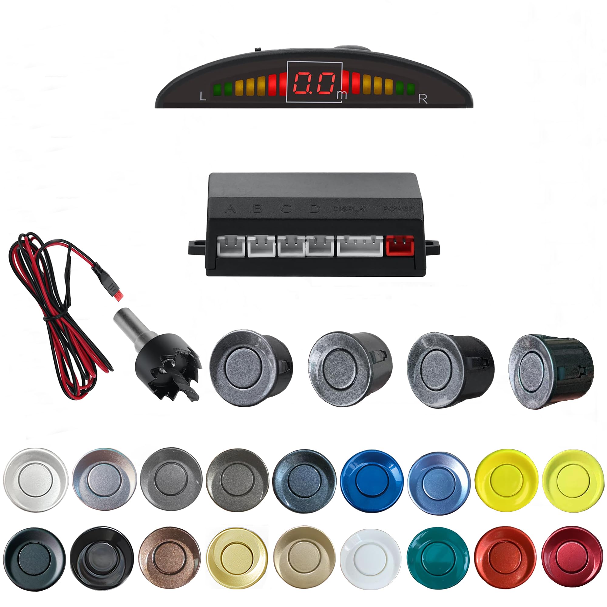 Parking Sensor Kit Backup Sensor Kit Reverse Sensor for Car 18 Color Options for Probes Adjustable Alarm Volume Professional Sensore de Reversa para Carro Safe Driving Assistant（Grey）