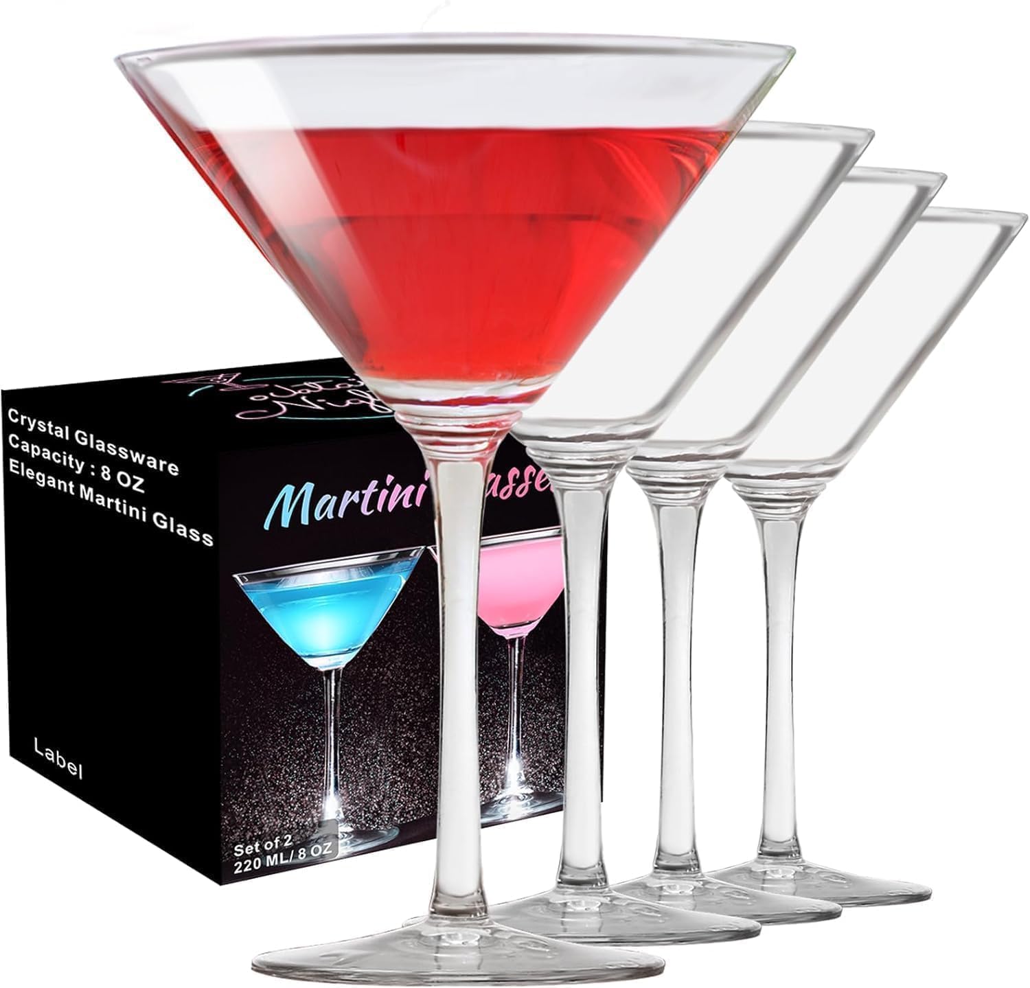 PARACITY Martini - Set di 4 bicchieri da cocktail soffiati a mano, 230 ml