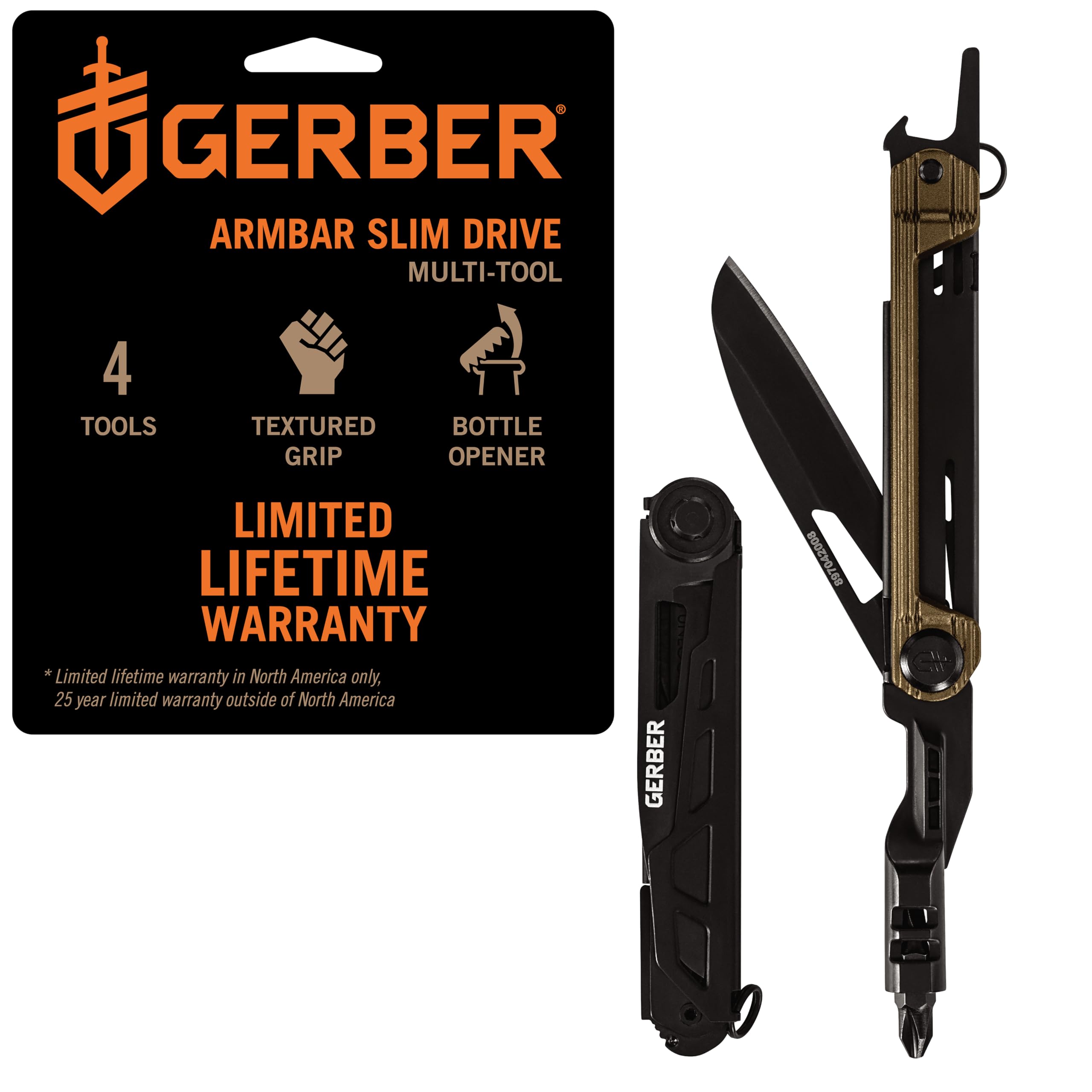 Gerber Gear Armbar Slim Drive Pocket Knife EDC Multitool with Screwdriver, Bottle Opener, Burnt Bronze