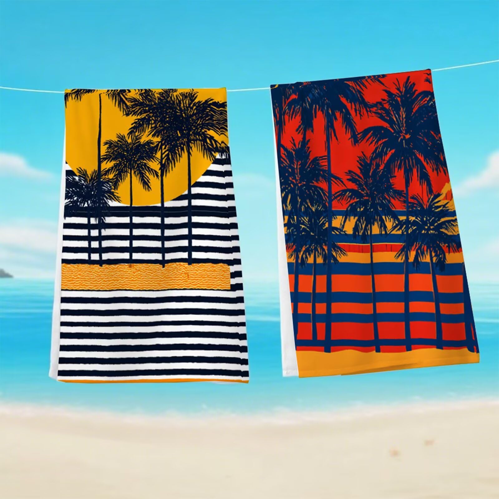 Telo Mare Microfibra 90x180 cm Telo Mare Grande, Asciugamano Palestra Assorbente Asciugatura Rapida, Asciugamano Mare Antisabbi Stuoia Spiaggia per Piscina, Viaggio 2 Set- Albero D'Arancio G1-1008