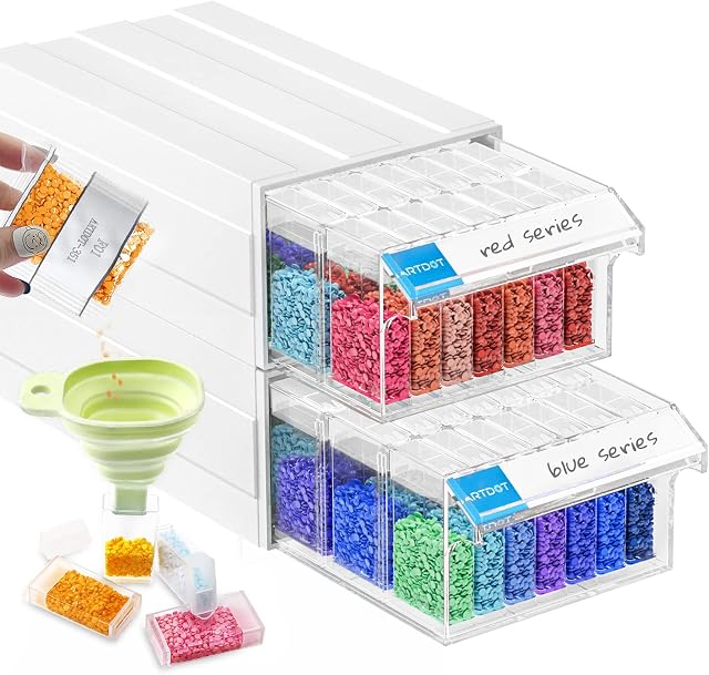 ARTDOT Storage Boxes for Diamond Painting, 2 Set Stackable Craft Storage Organizers 70 Slots Individual Containers for Diamond Art Beads Nail Pill Rhinestones Seed